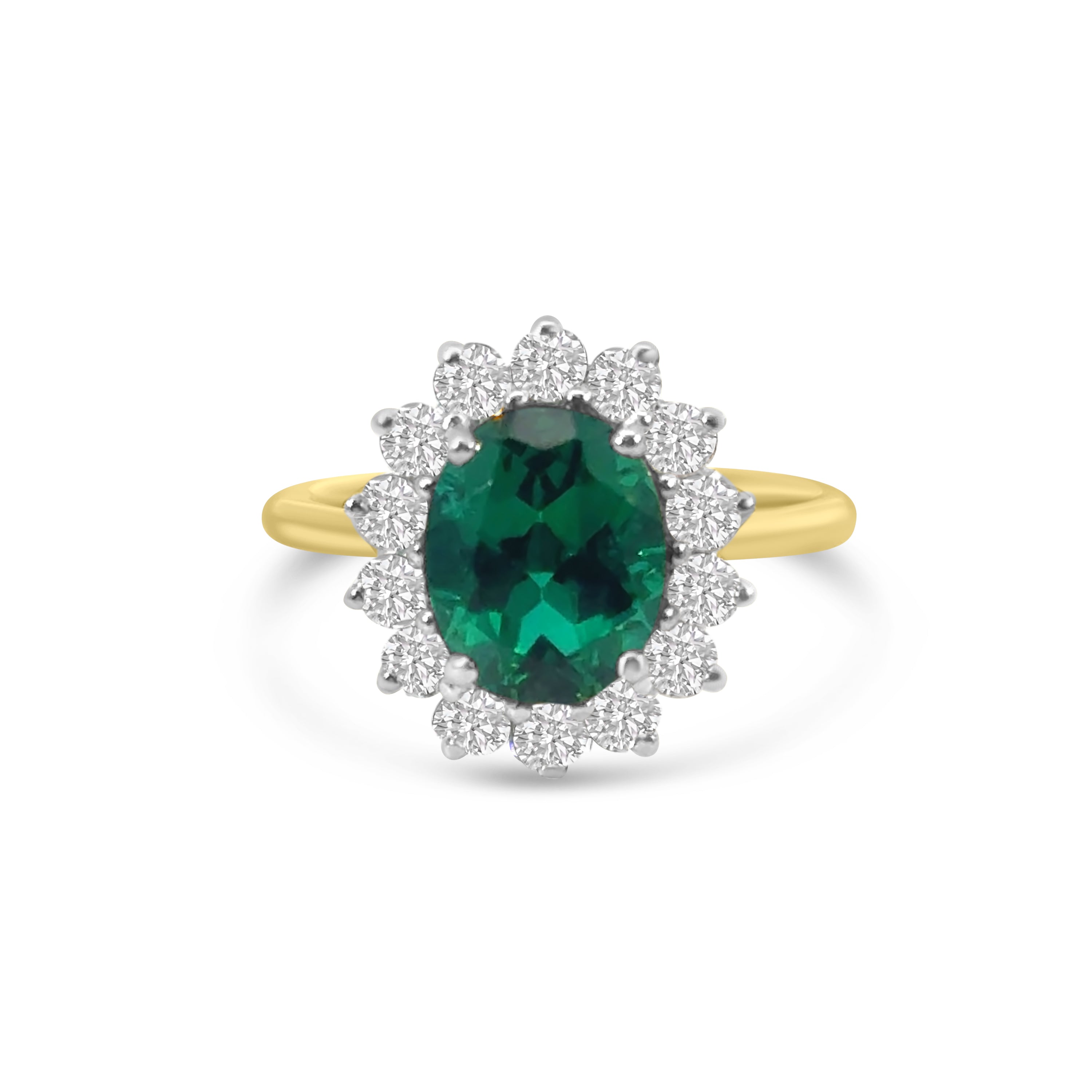 9kt Lab Grown Emerald and Diamond Cluster Dress Ring