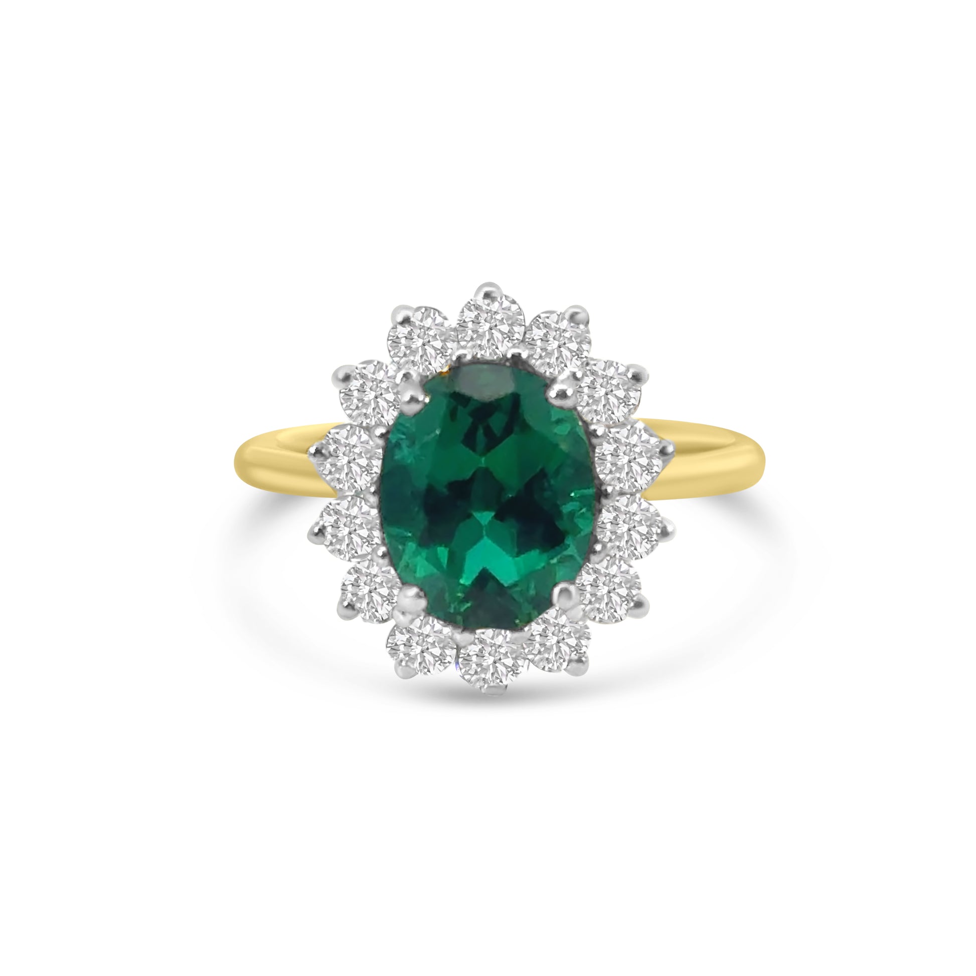 9kt Lab Grown Emerald and Diamond Cluster Dress Ring