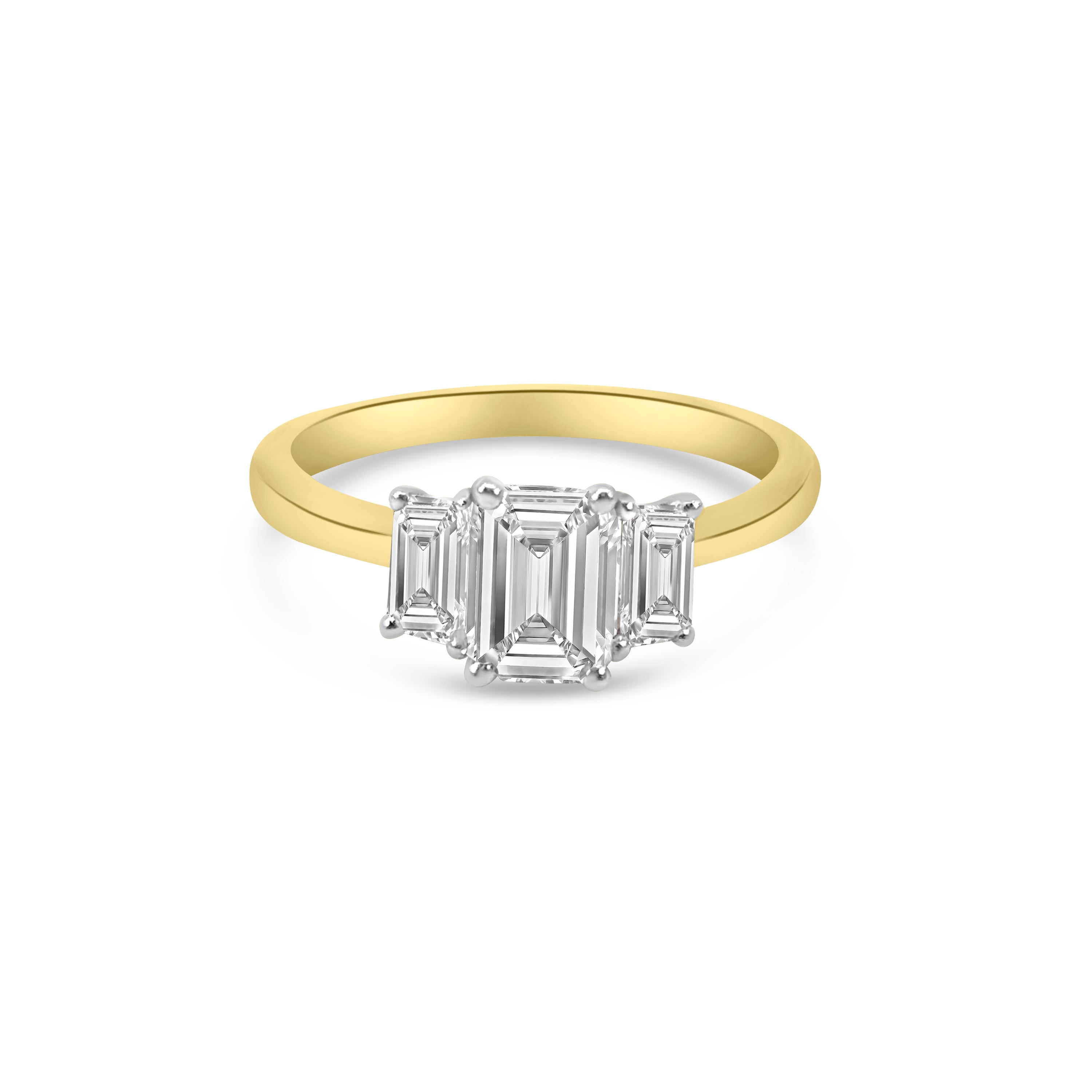 Lab Diamond 9kt Emerald Cut Three Stone Engagement Ring
