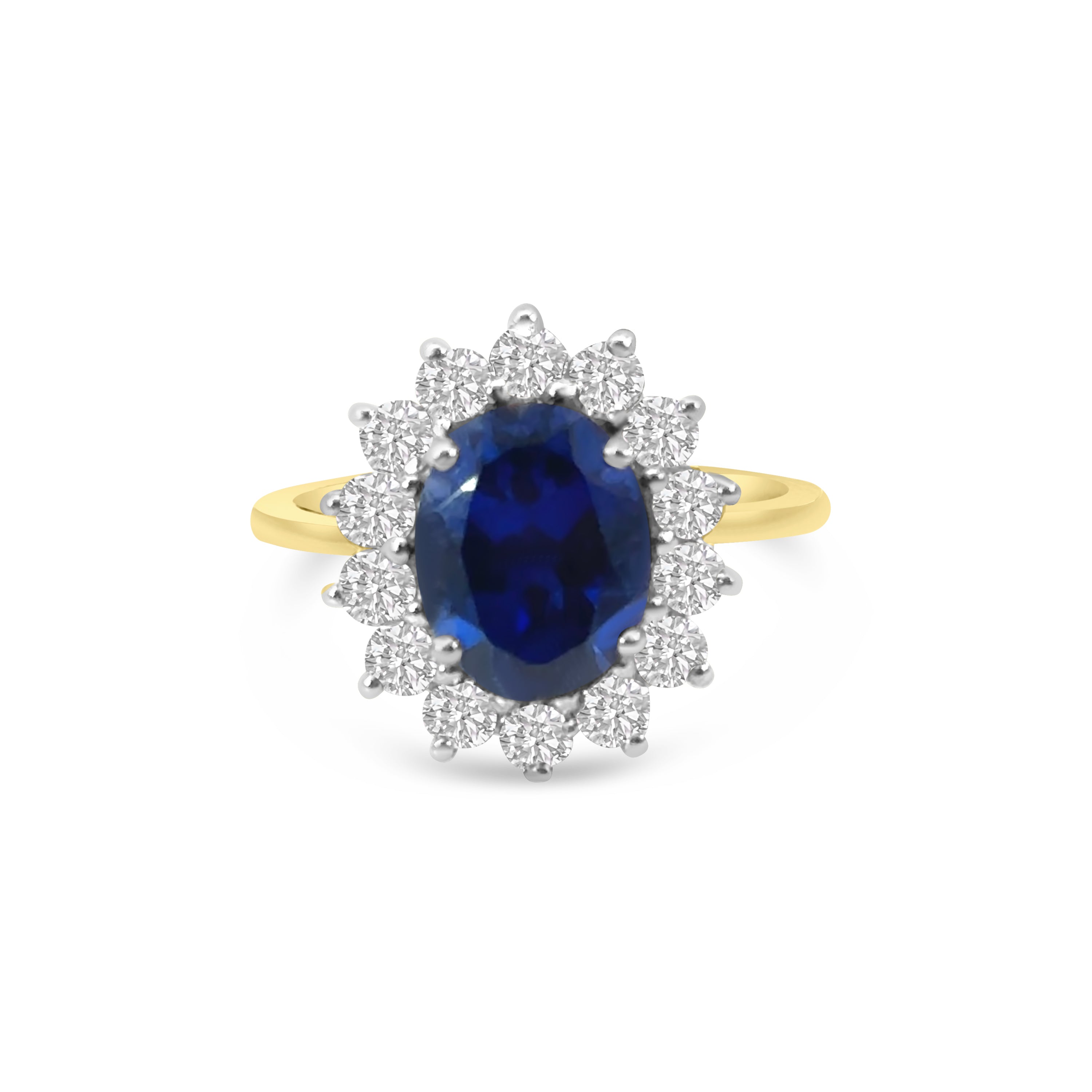 9kt Lab Grown Sapphire and Diamond Cluster Dress Ring