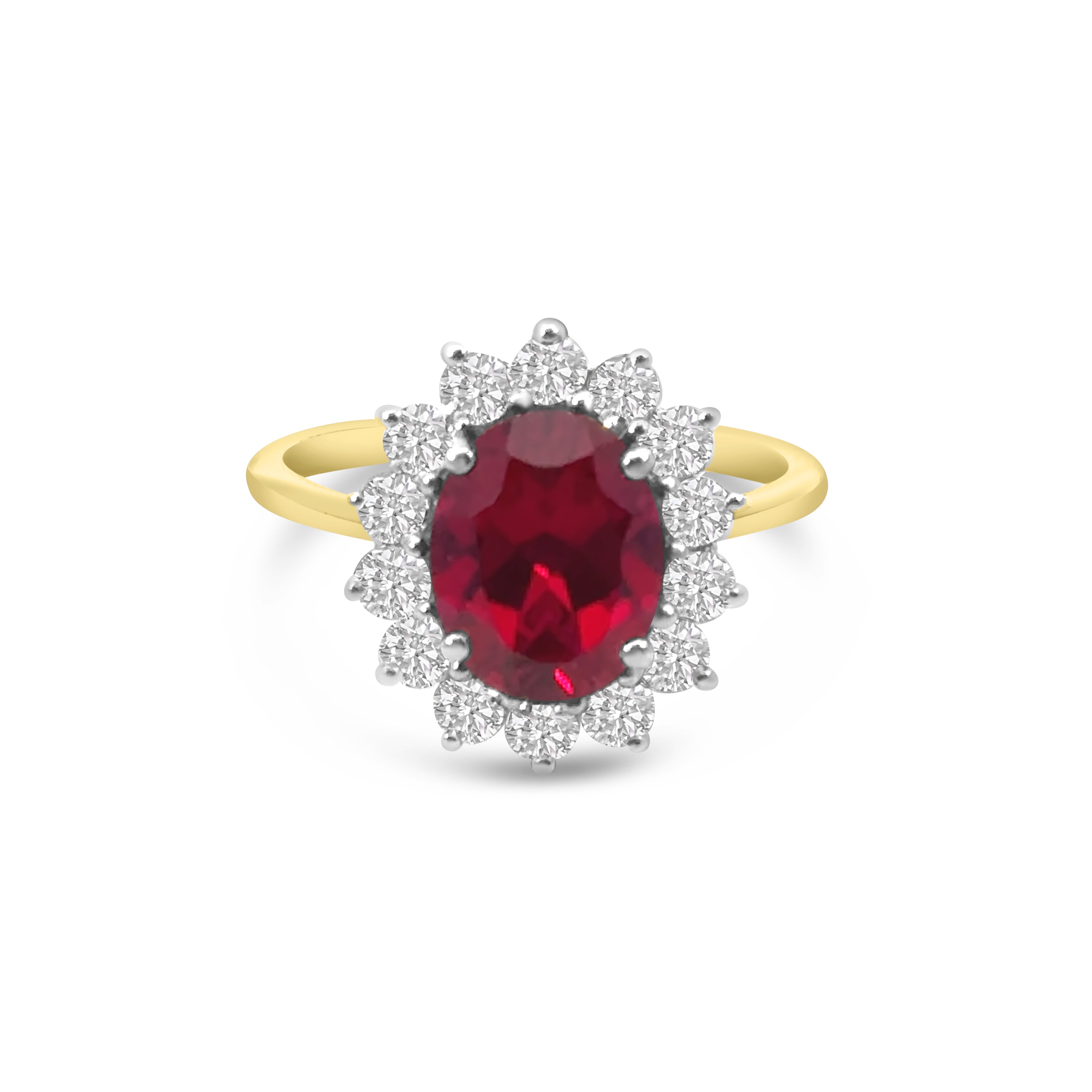 9kt Lab Grown Ruby and Diamond Cluster Dress Ring