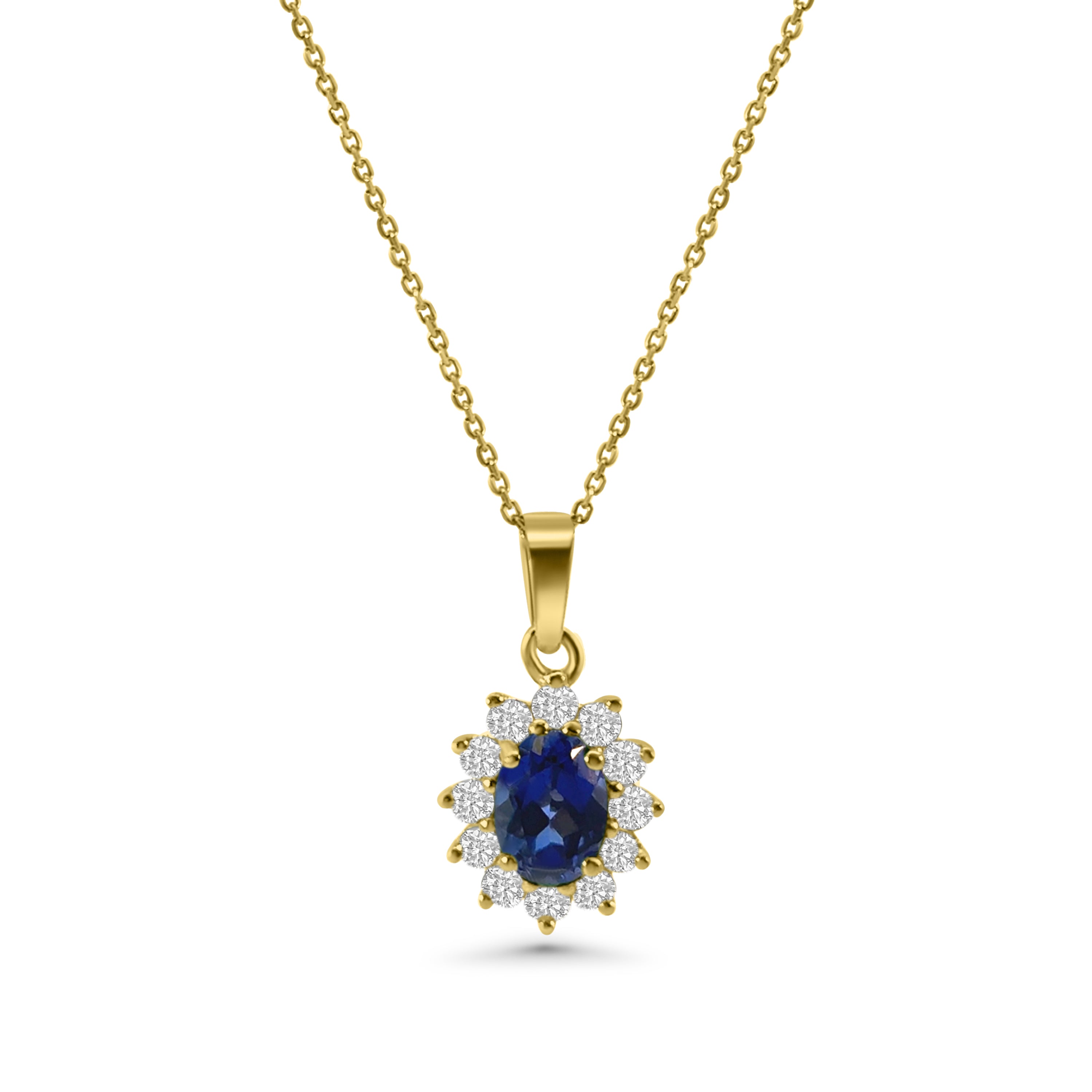 9kt Lab Grown Sapphire and Diamond Cluster Pendant and Chain