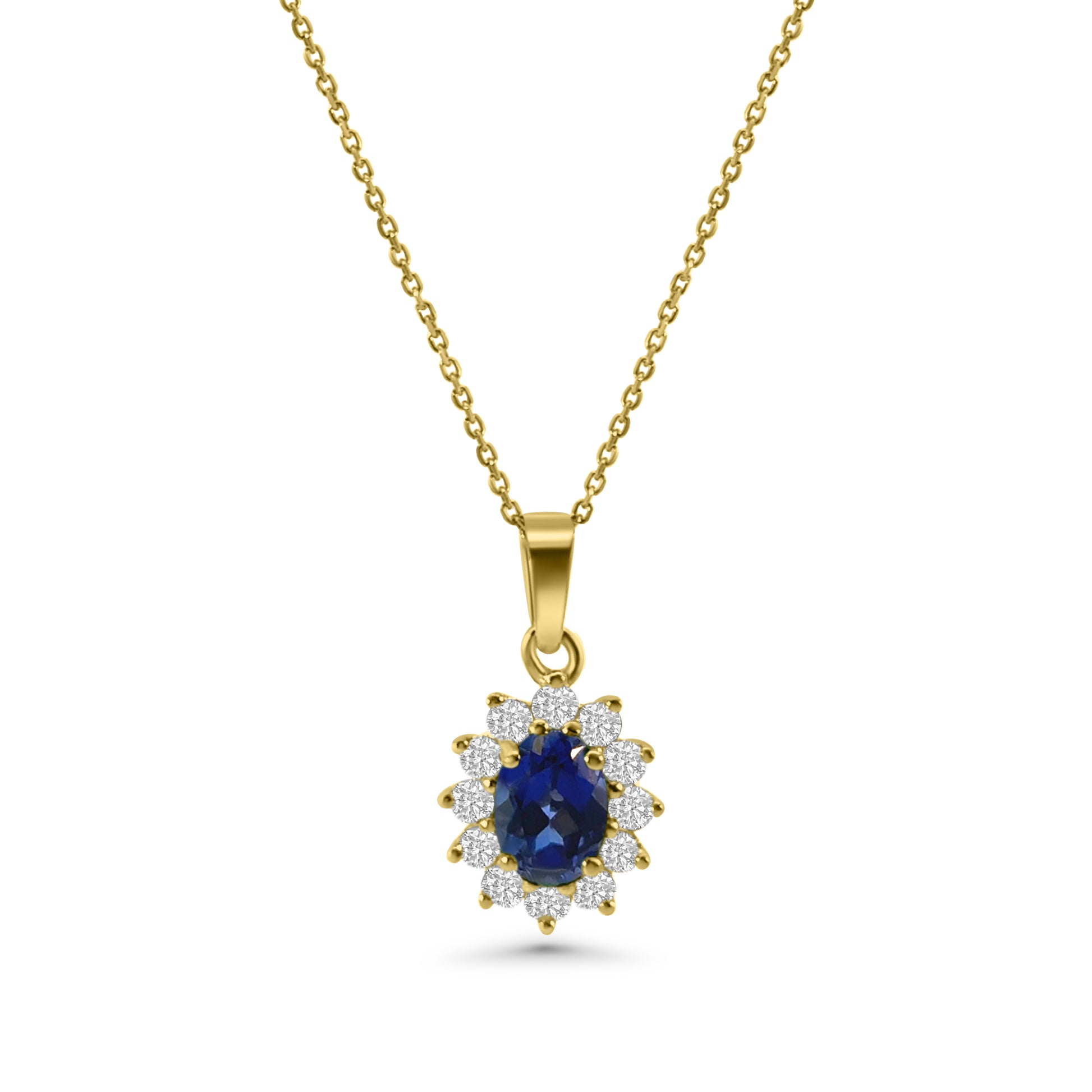 9kt Lab Grown Sapphire and Diamond Cluster Pendant and Chain