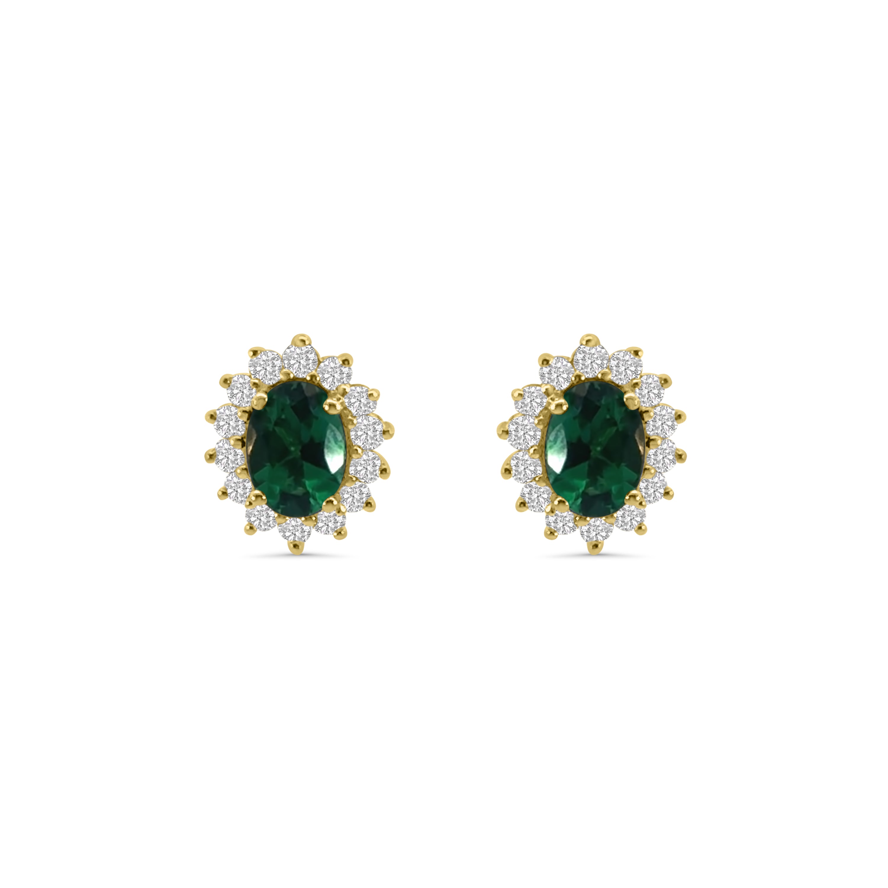 9kt Lab Grown Emerald and Diamond Cluster Earrings