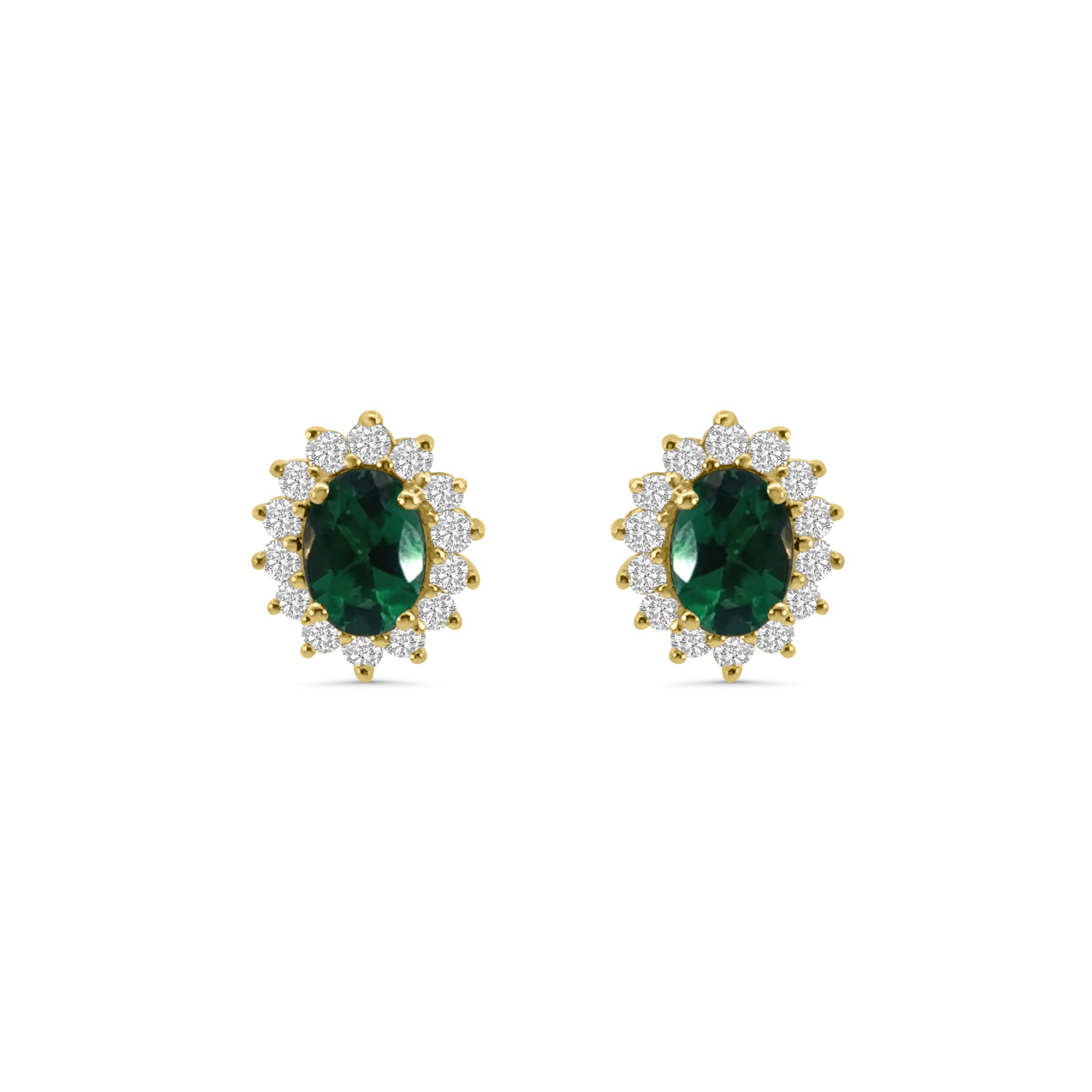 9kt Lab Grown Emerald and Diamond Cluster Earrings