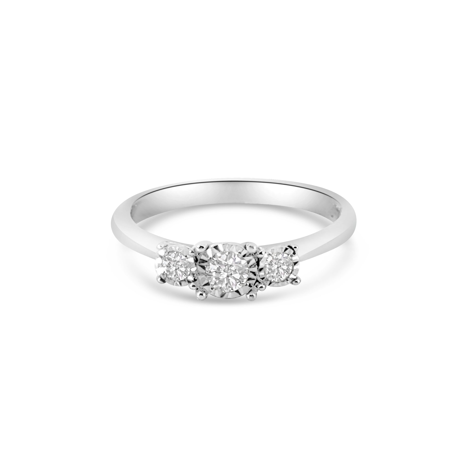 9kt Three Stone Diamond Illusion Set Engagement Ring