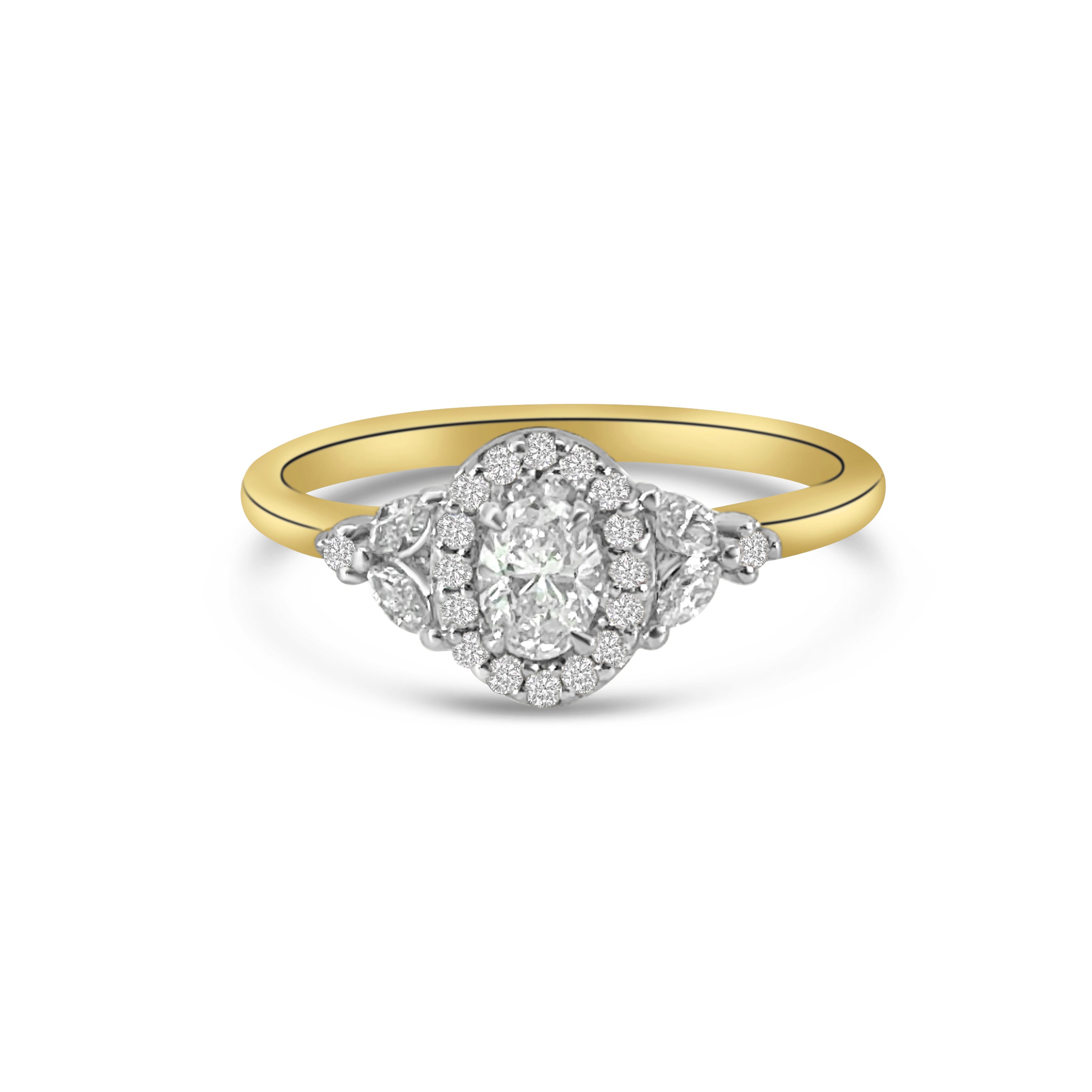 9kt Oval Cluster With Marquise Side Diamond Engagement Ring