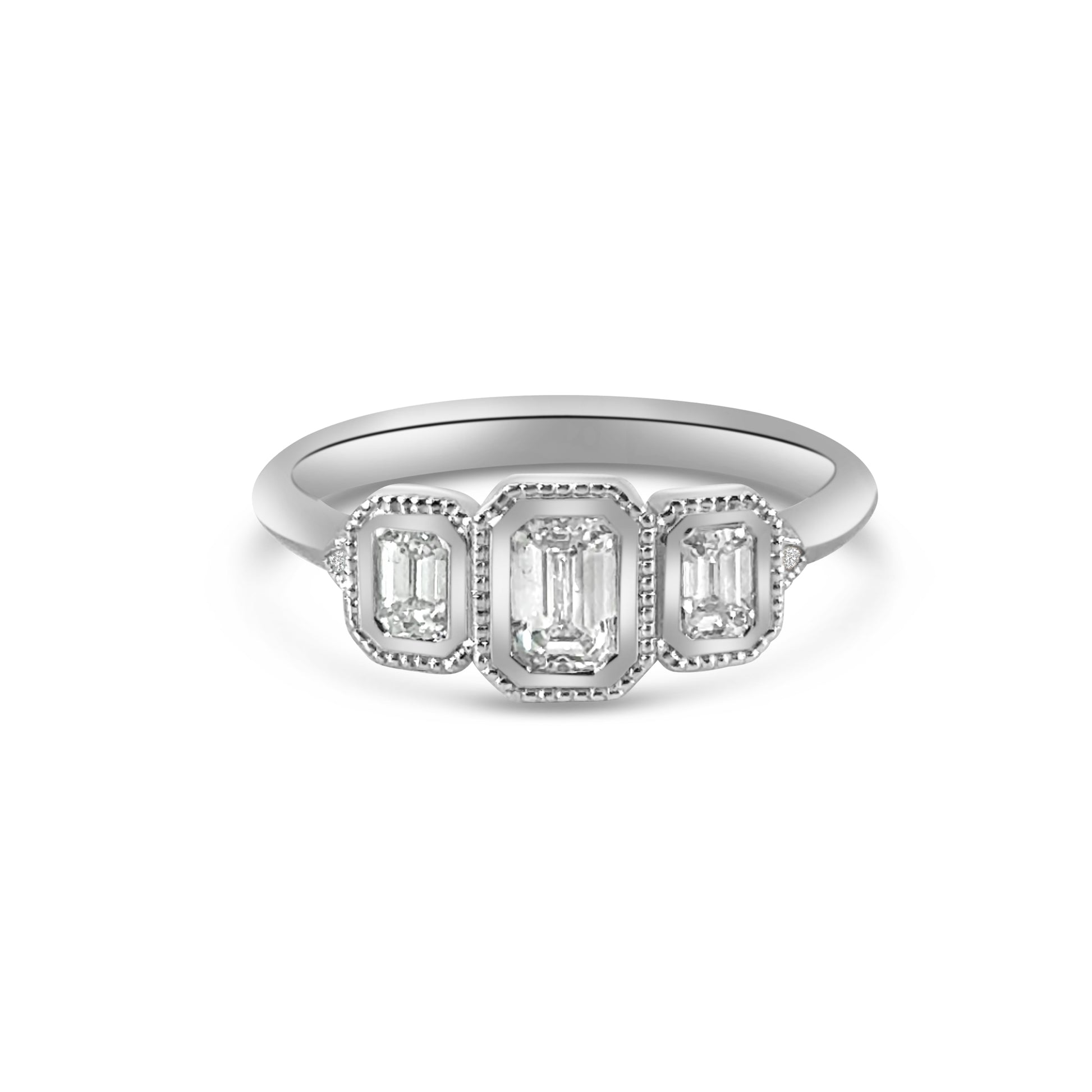 18kt Diamond Emerald Cut Three Stone Engagement Ring