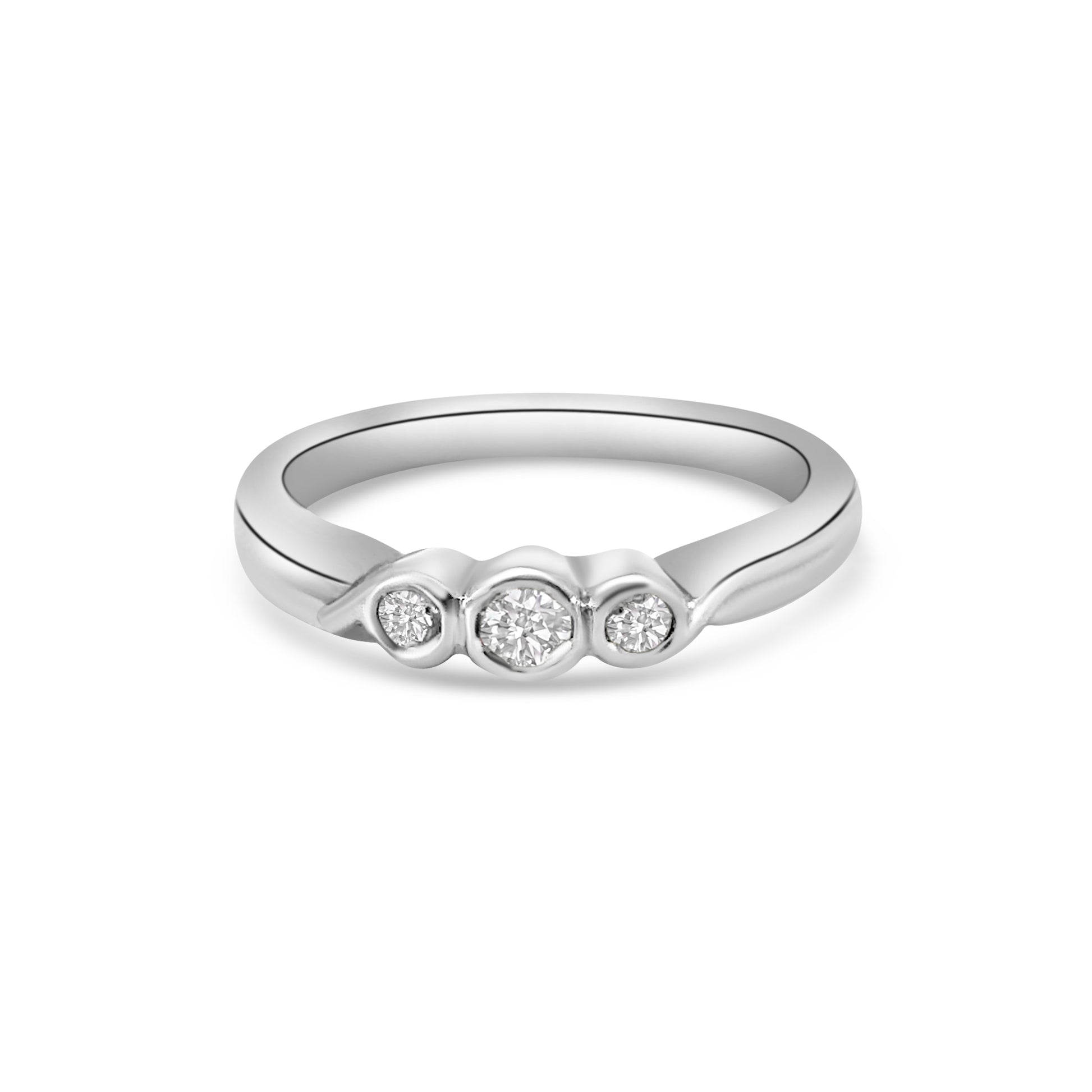9kt Three Stone Diamond Rubover Engagement Ring