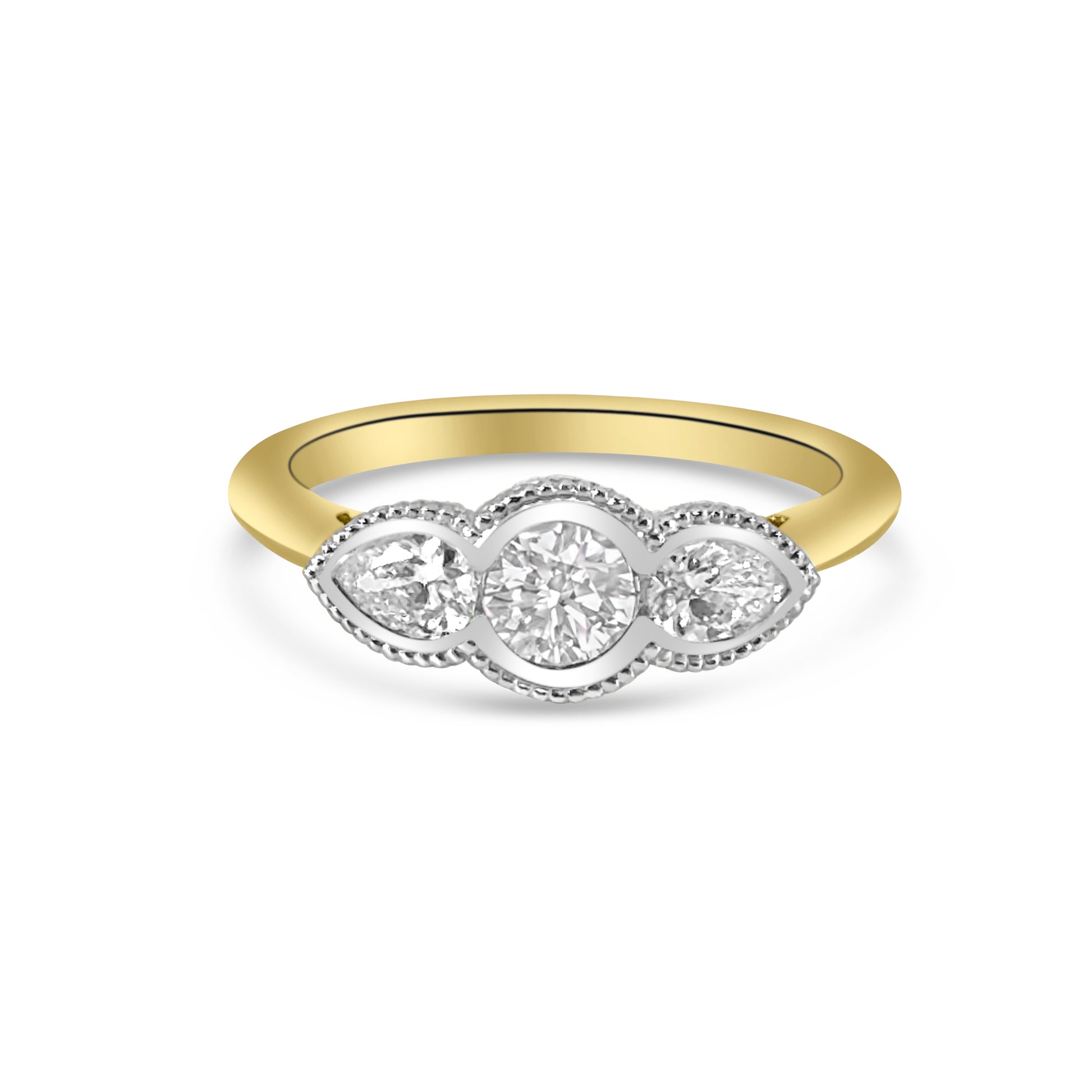 18kt Brilliant and Pear Cut Diamond Three Stone Engagement Ring