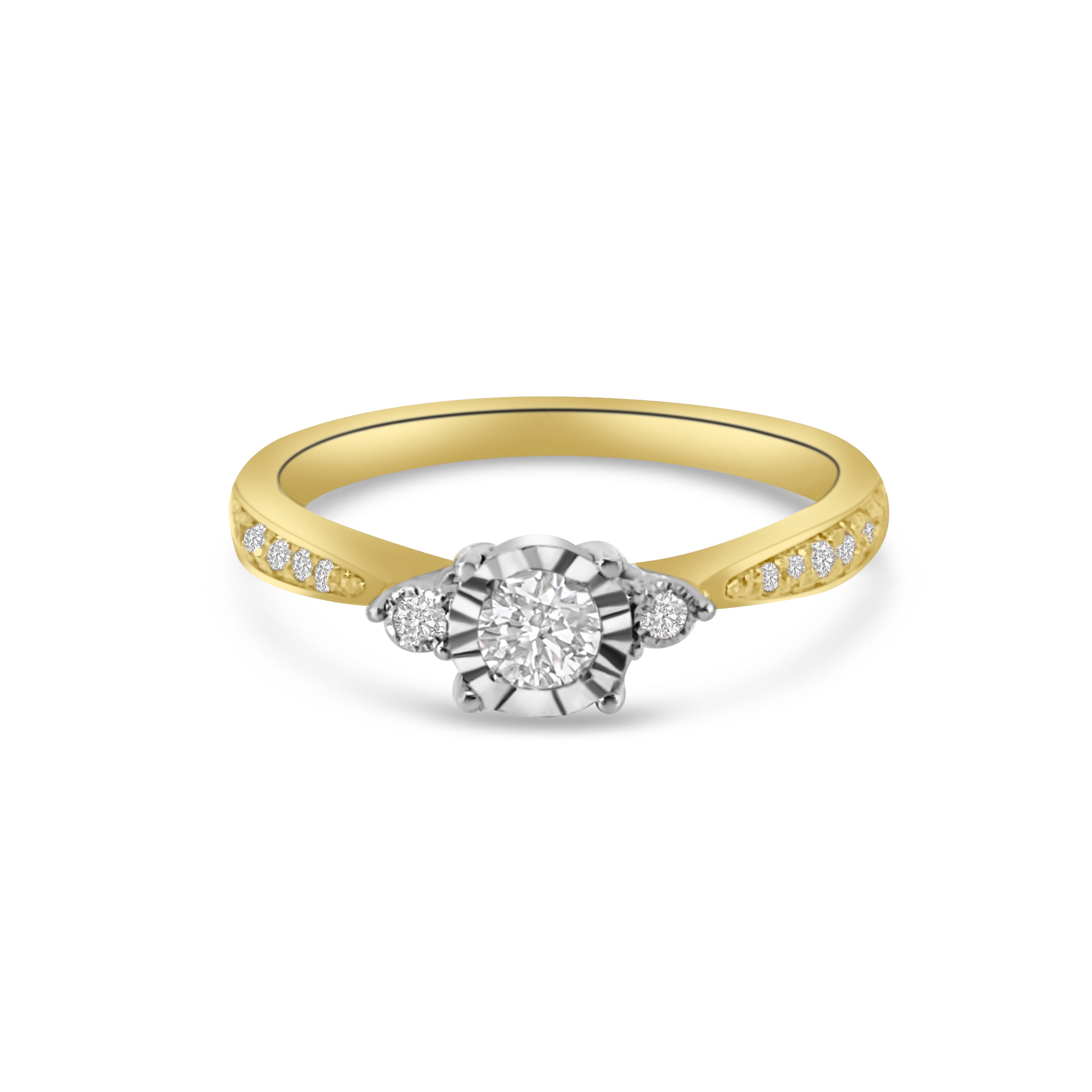 9kt Illustion Set Three Stone Diamond Engagement Ring