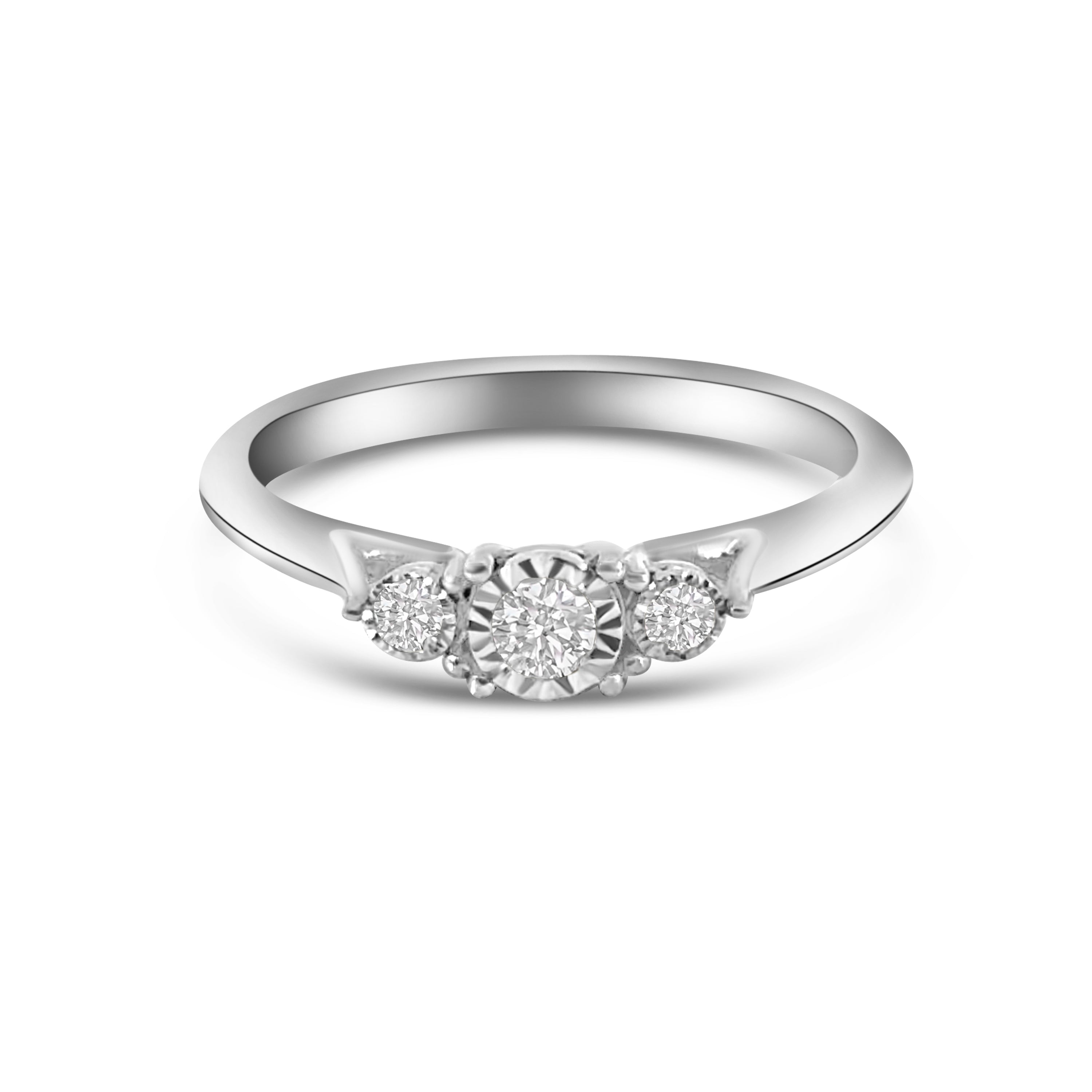 9kt Three Stone Diamond Illusion Set Engagement Ring