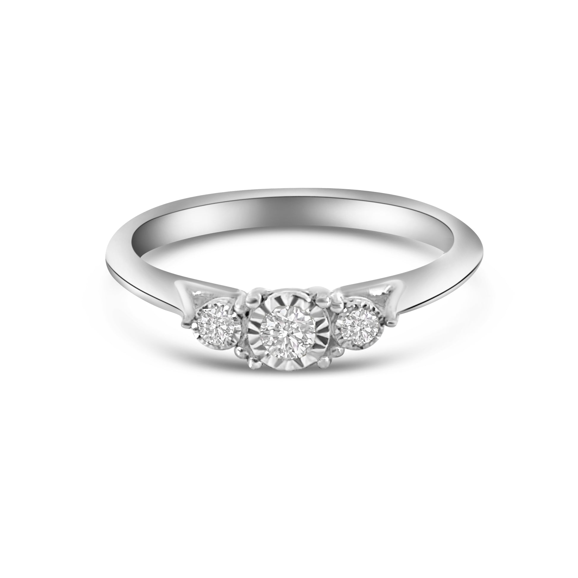9kt Three Stone Diamond Illusion Set Engagement Ring