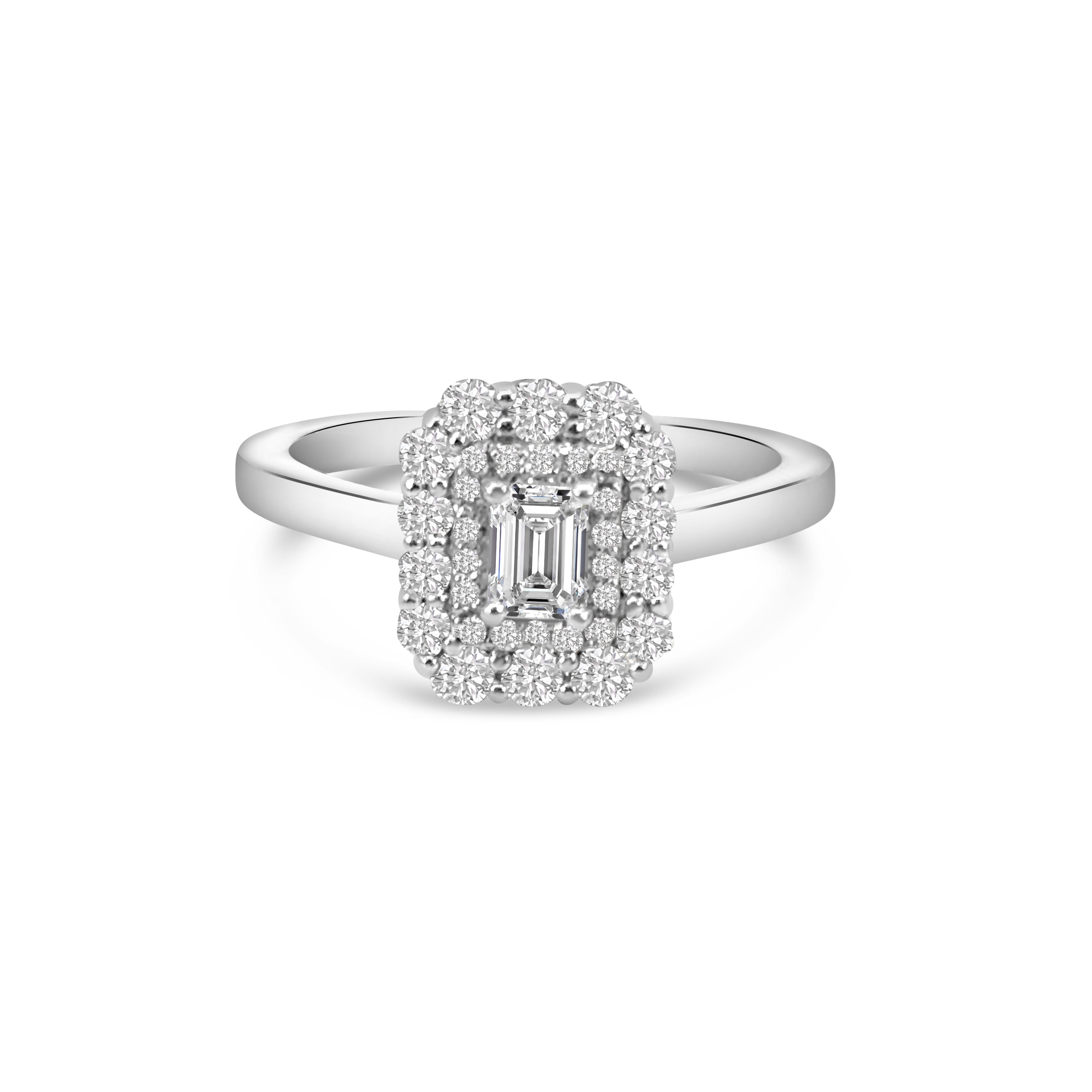 Platinum Emerald Cut Double Halo Engagement Ring