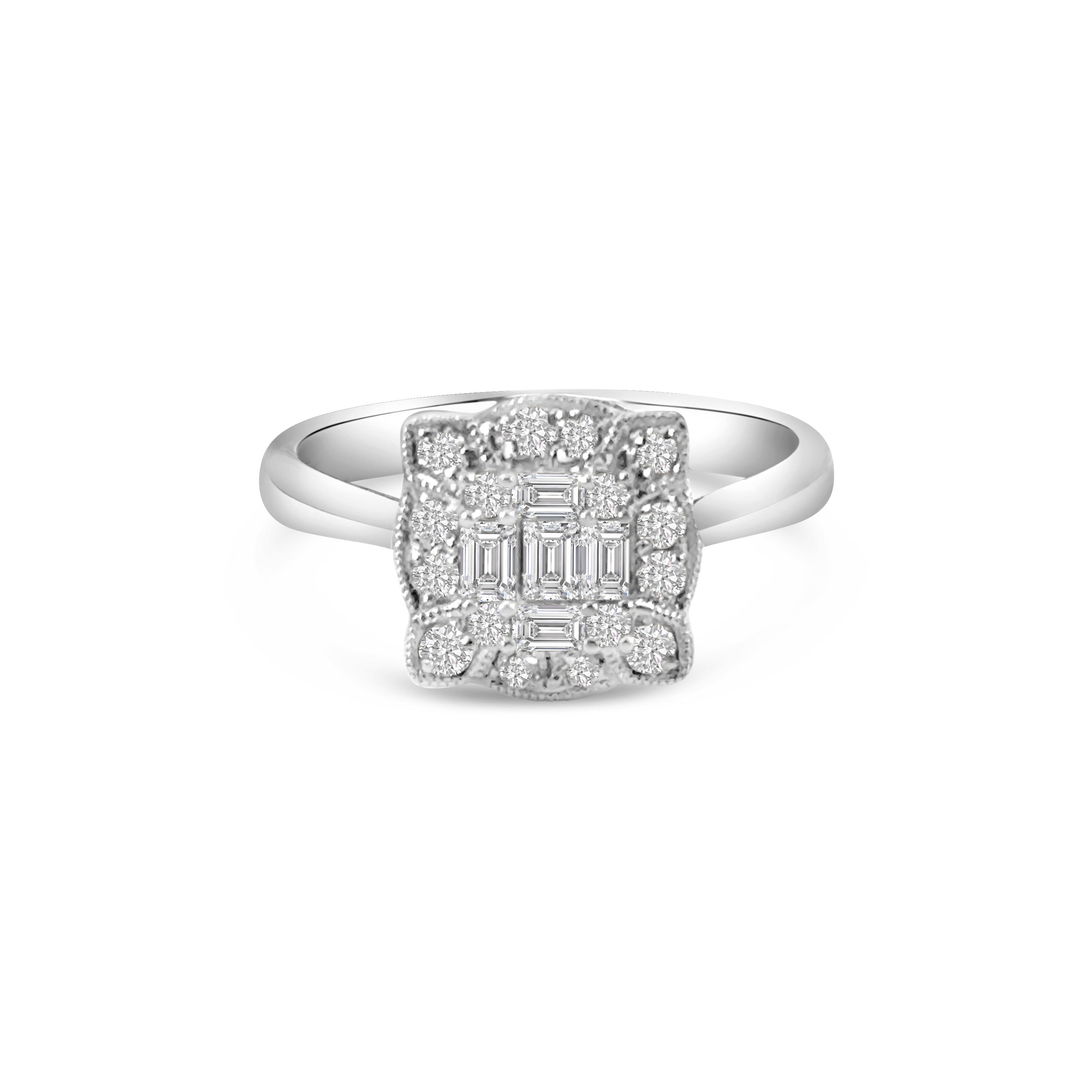 18kt Baguette and Brilliant Cluster Engagement Ring