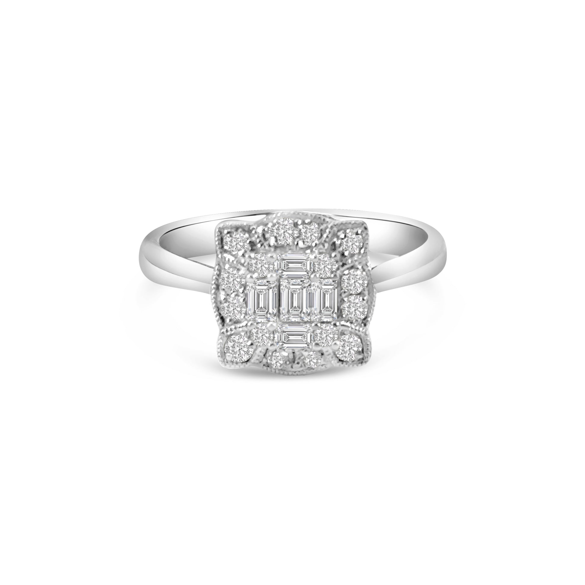 18kt Baguette and Brilliant Cluster Engagement Ring