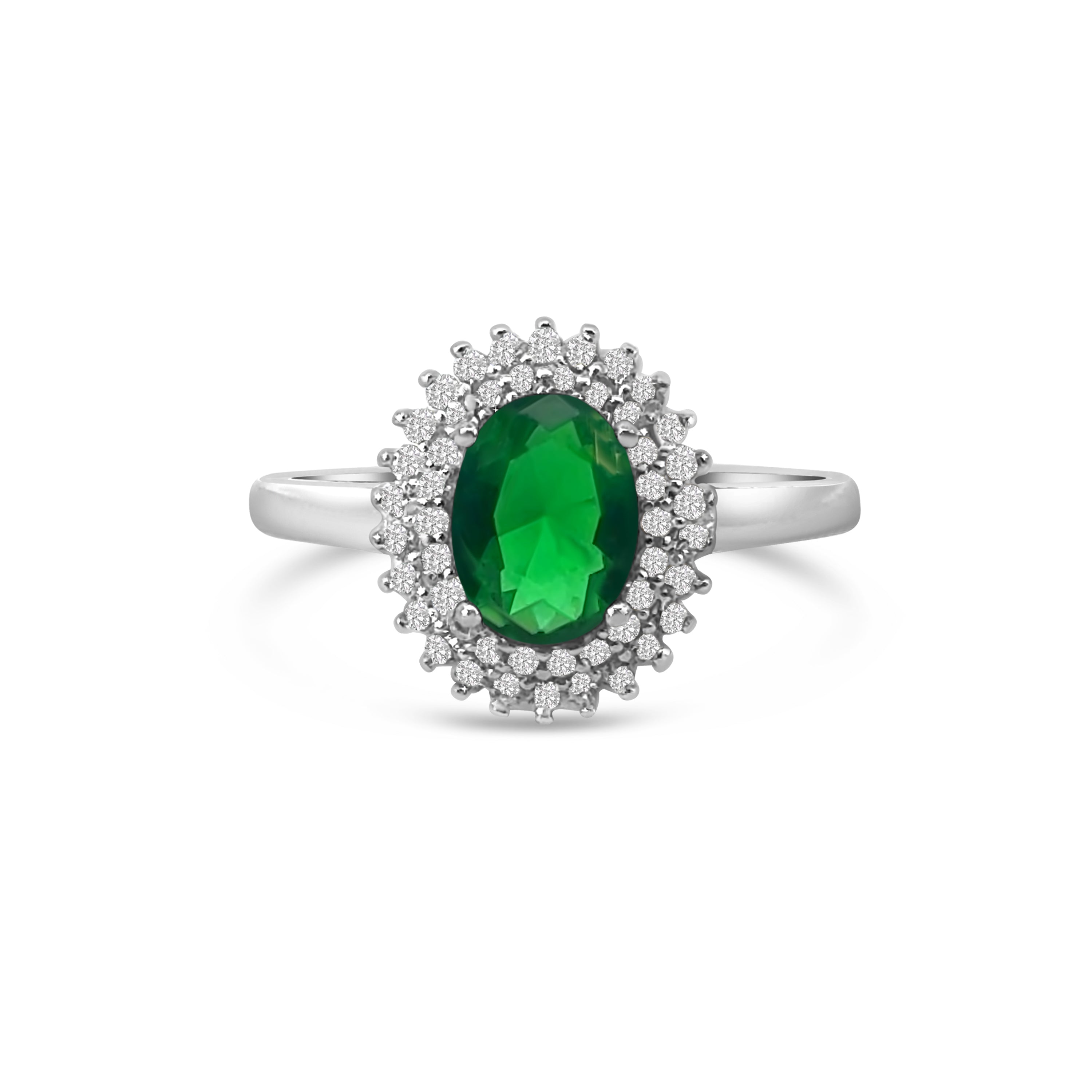 Green Oval CZ Double Halo Dress Ring