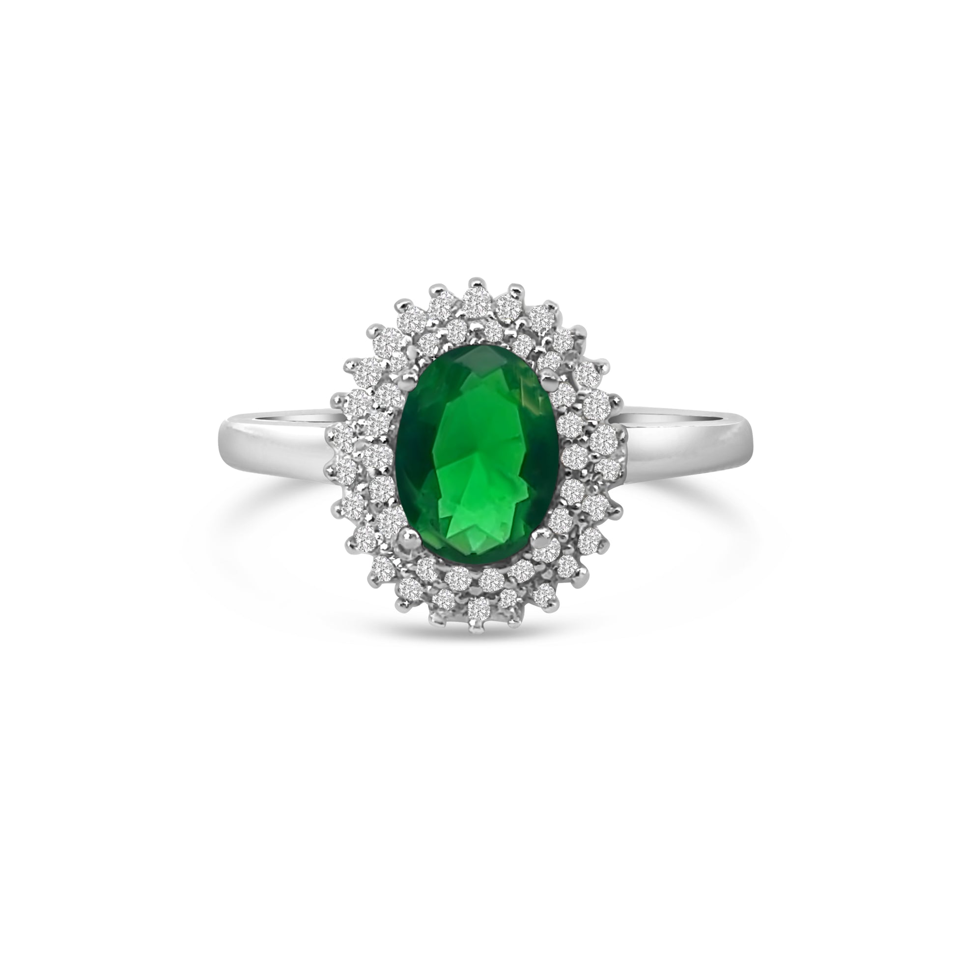 Green Oval CZ Double Halo Dress Ring