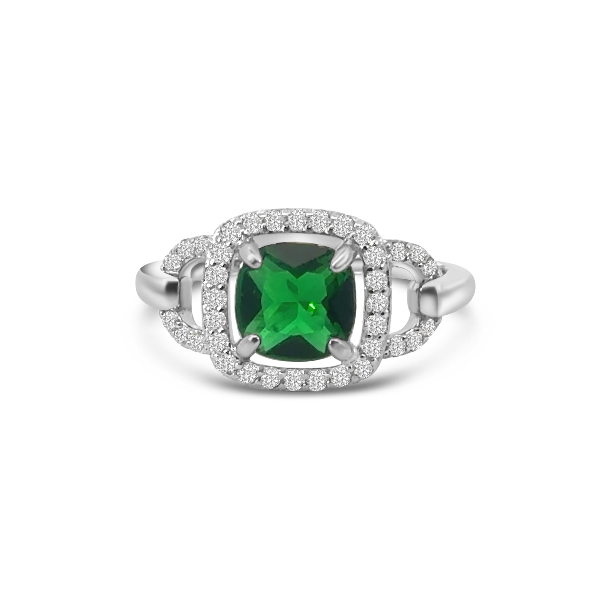 Green Princess Cut CZ Halo Dress Ring