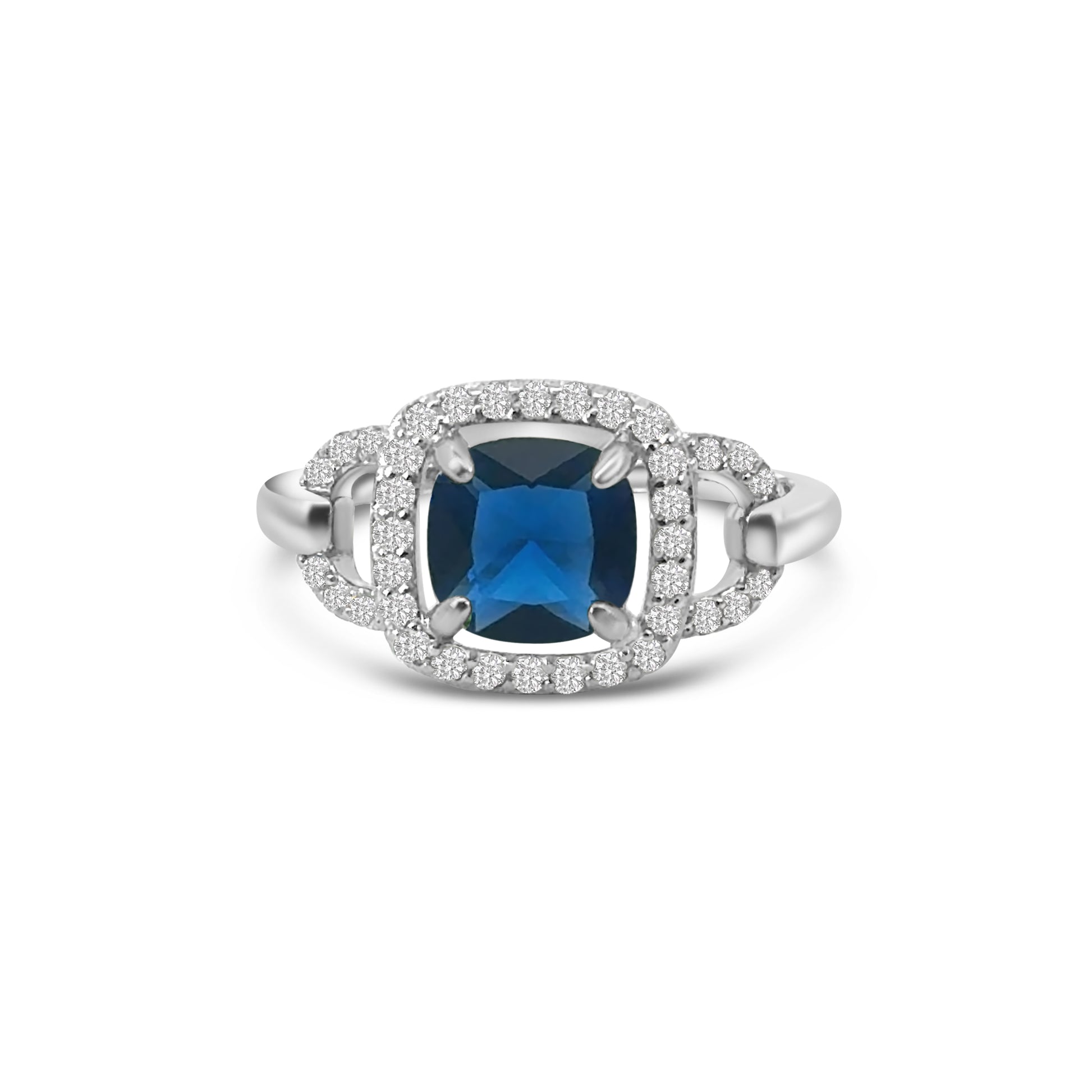 Blue Princess Cut CZ Halo Dress Ring