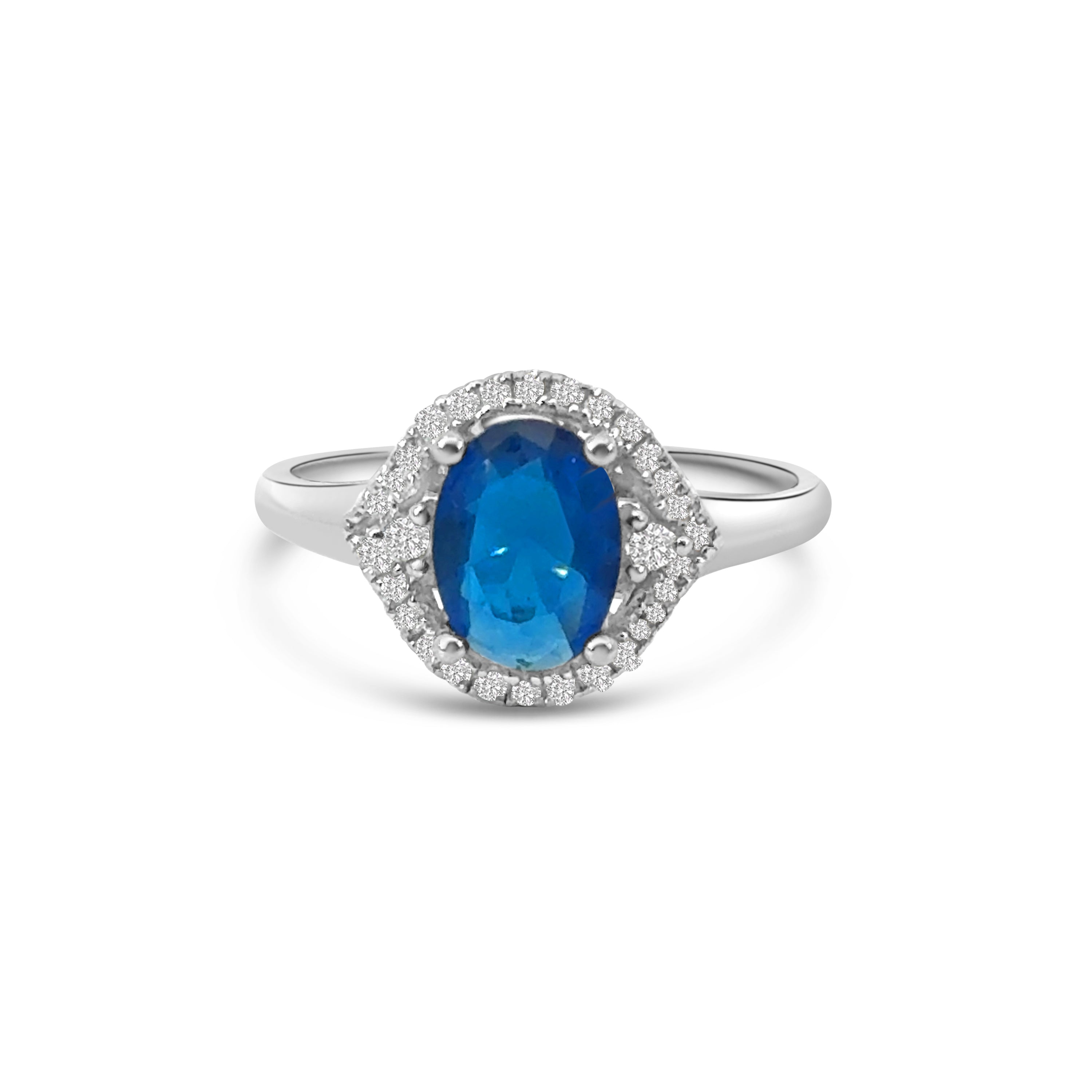 Blue Oval CZ Halo Dress Ring
