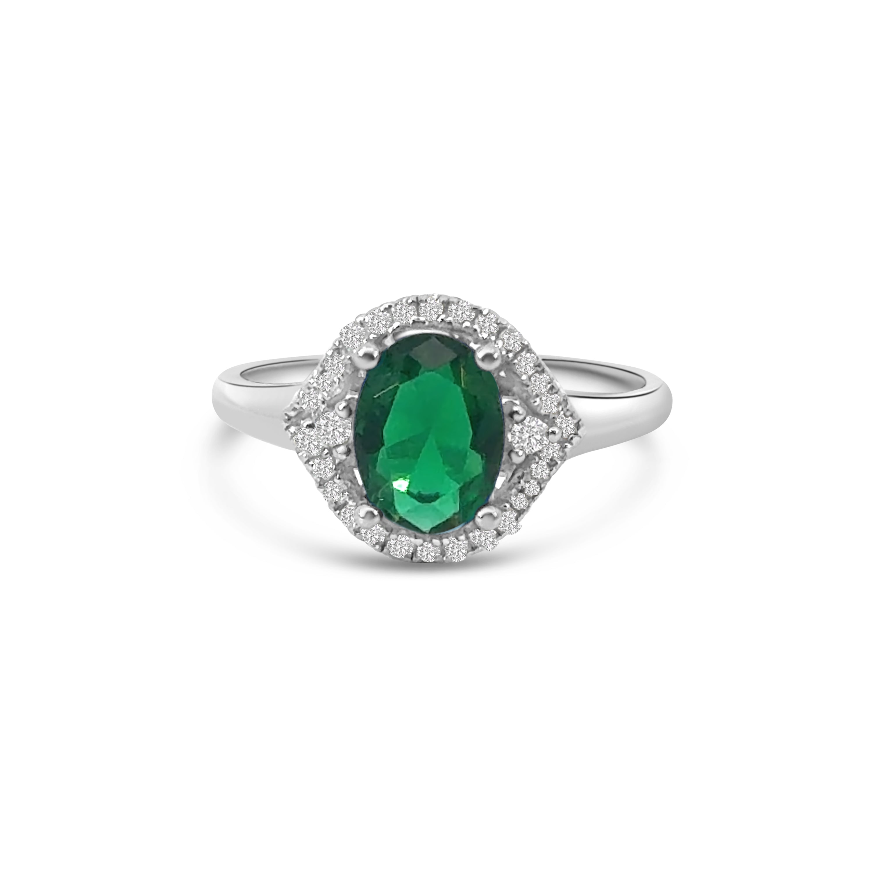 Green Oval CZ Halo Dress Ring