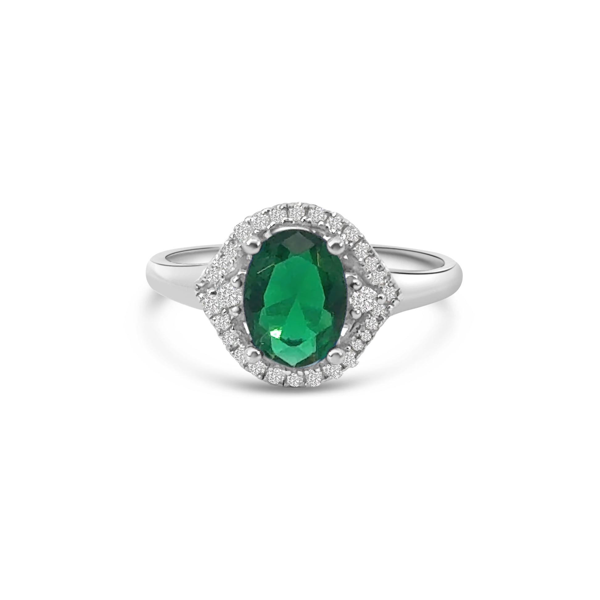 Green Oval CZ Halo Dress Ring