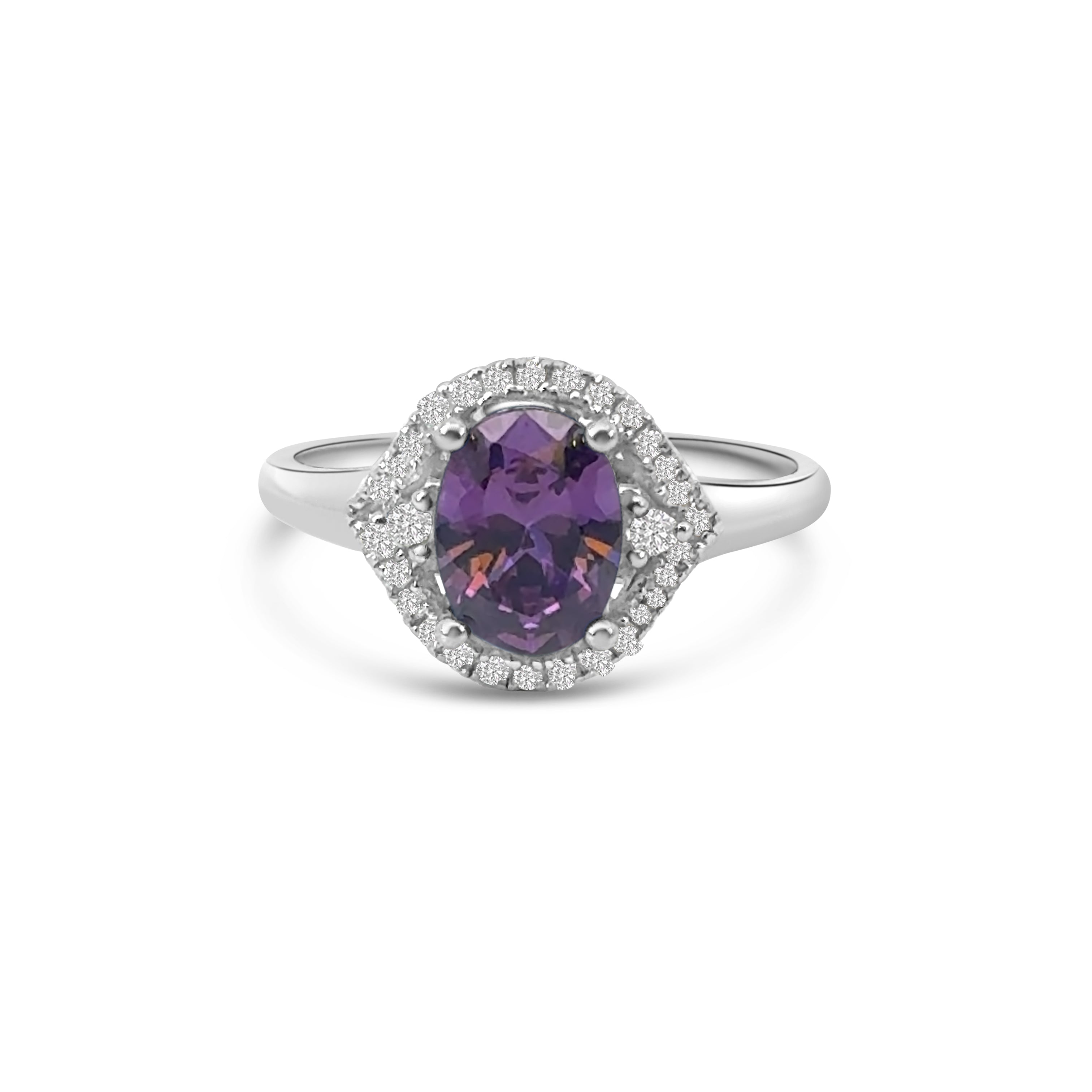 Purple Oval CZ Halo Dress Ring