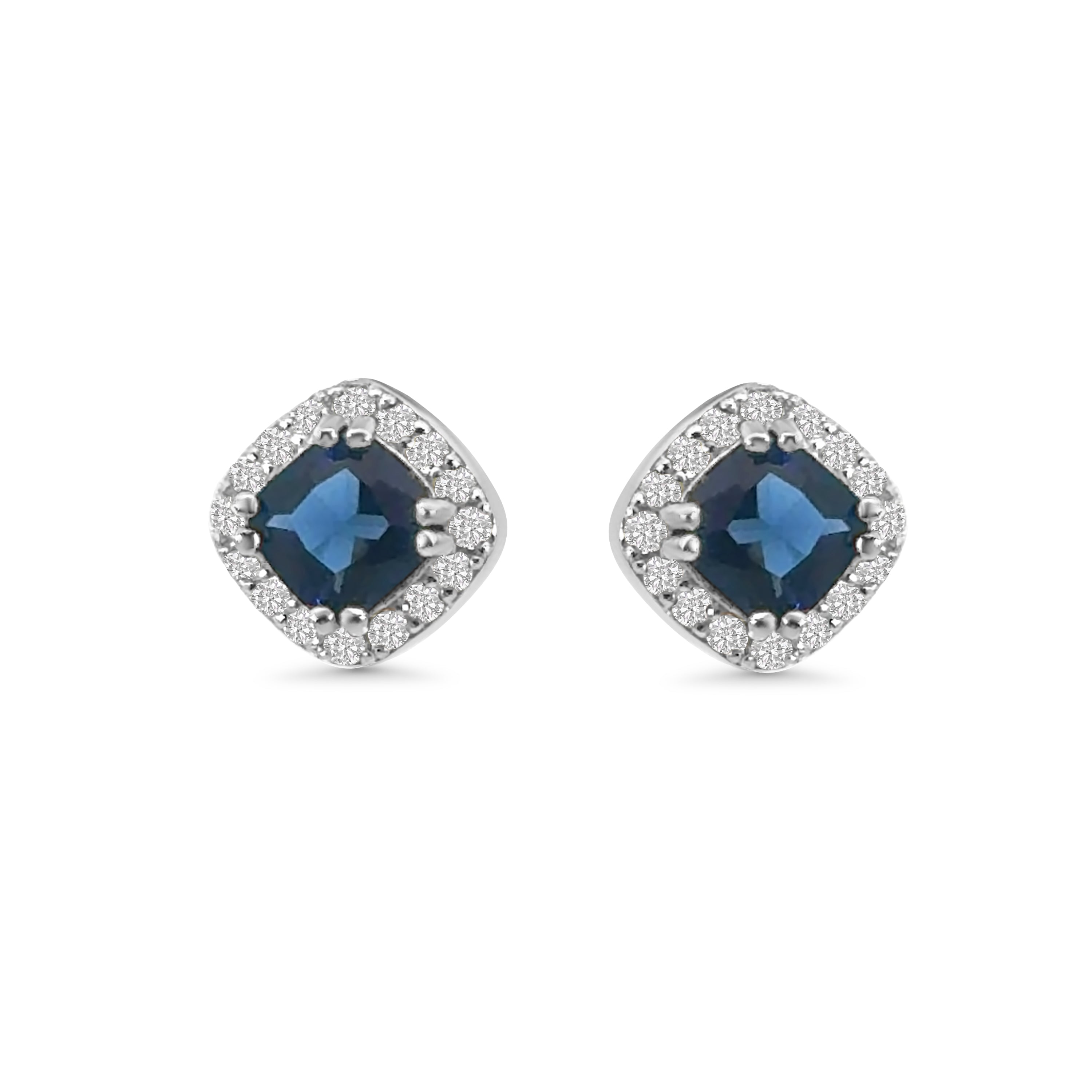 Blue CZ Cushion Halo Earrings