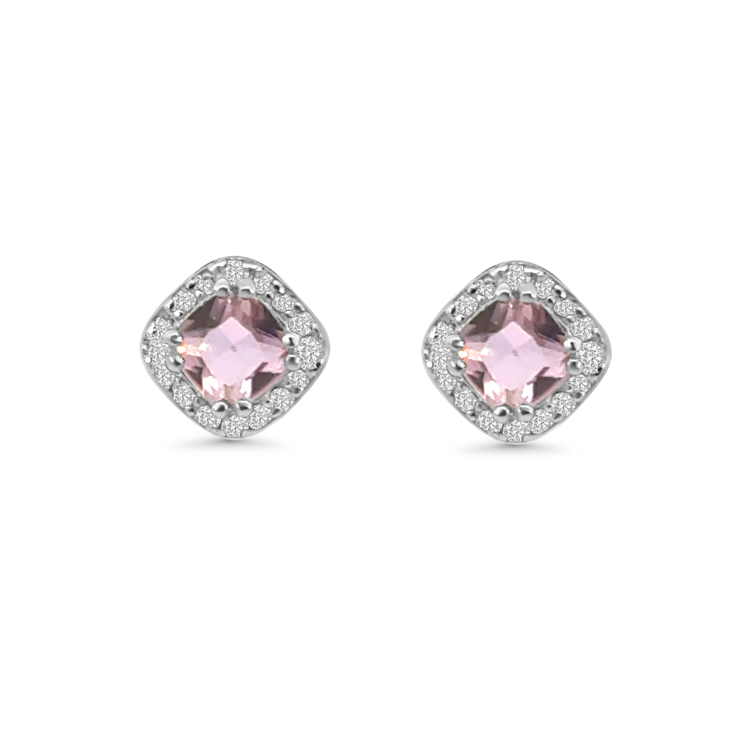 Pink CZ Cushion Halo Earrings