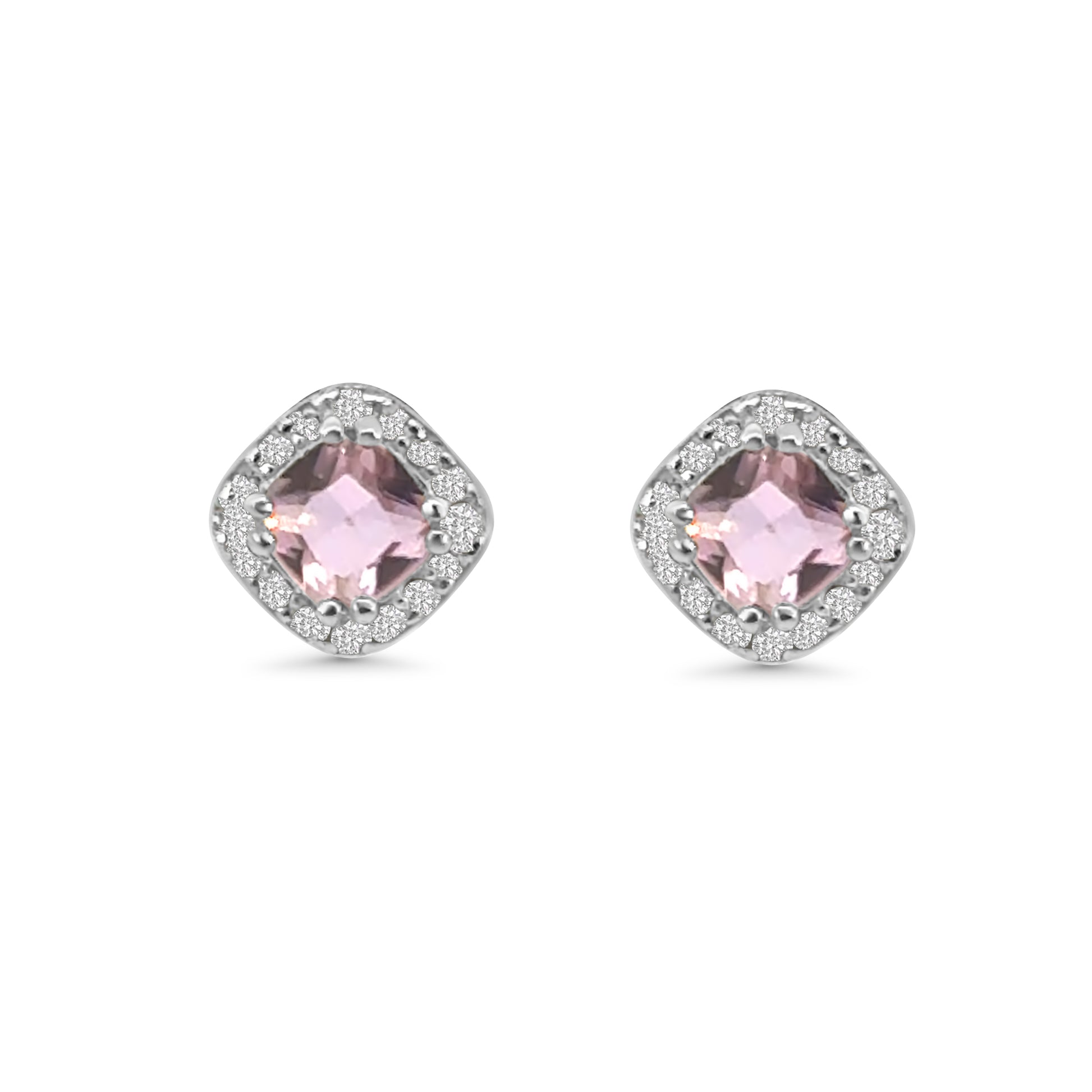 Pink CZ Cushion Halo Earrings