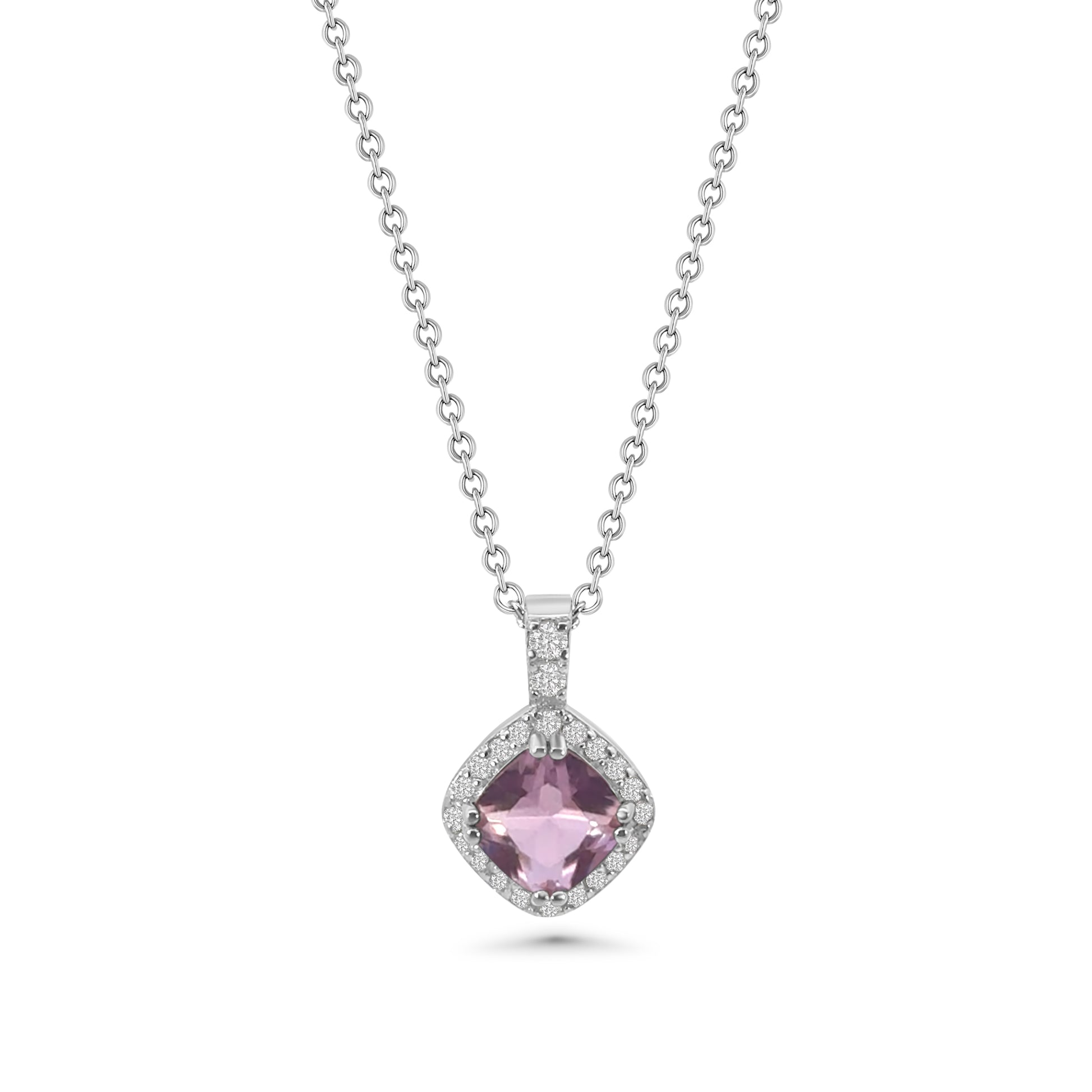 Pink Cushion Cut Halo CZ Pendant
