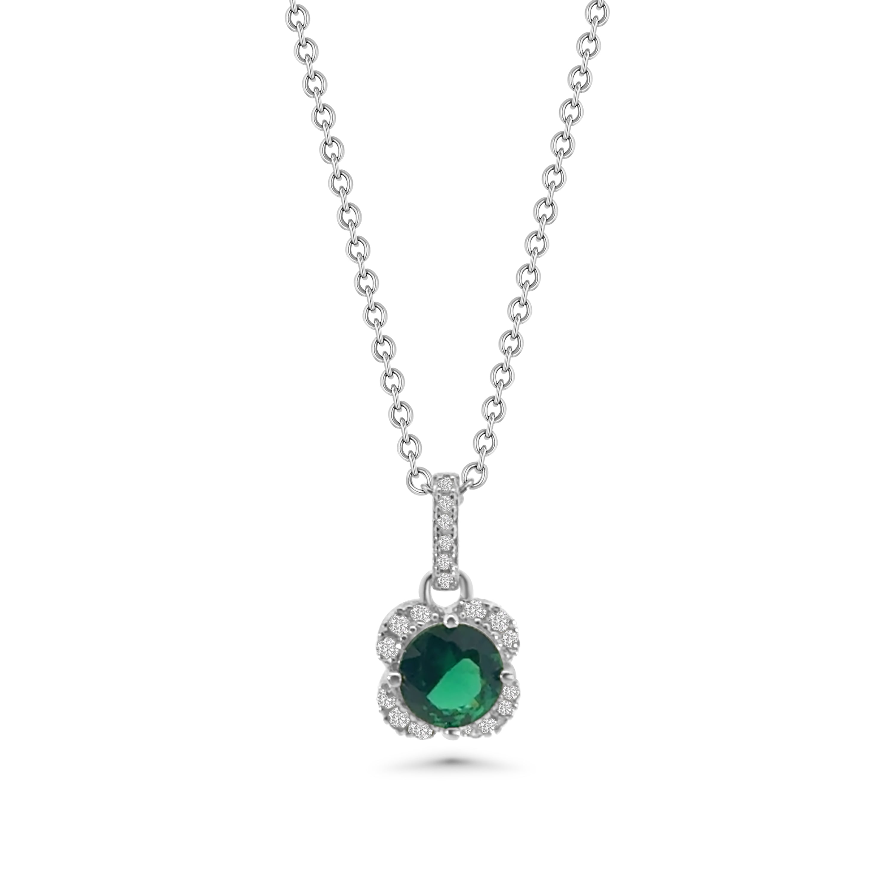 Green Clover Halo CZ Pendant