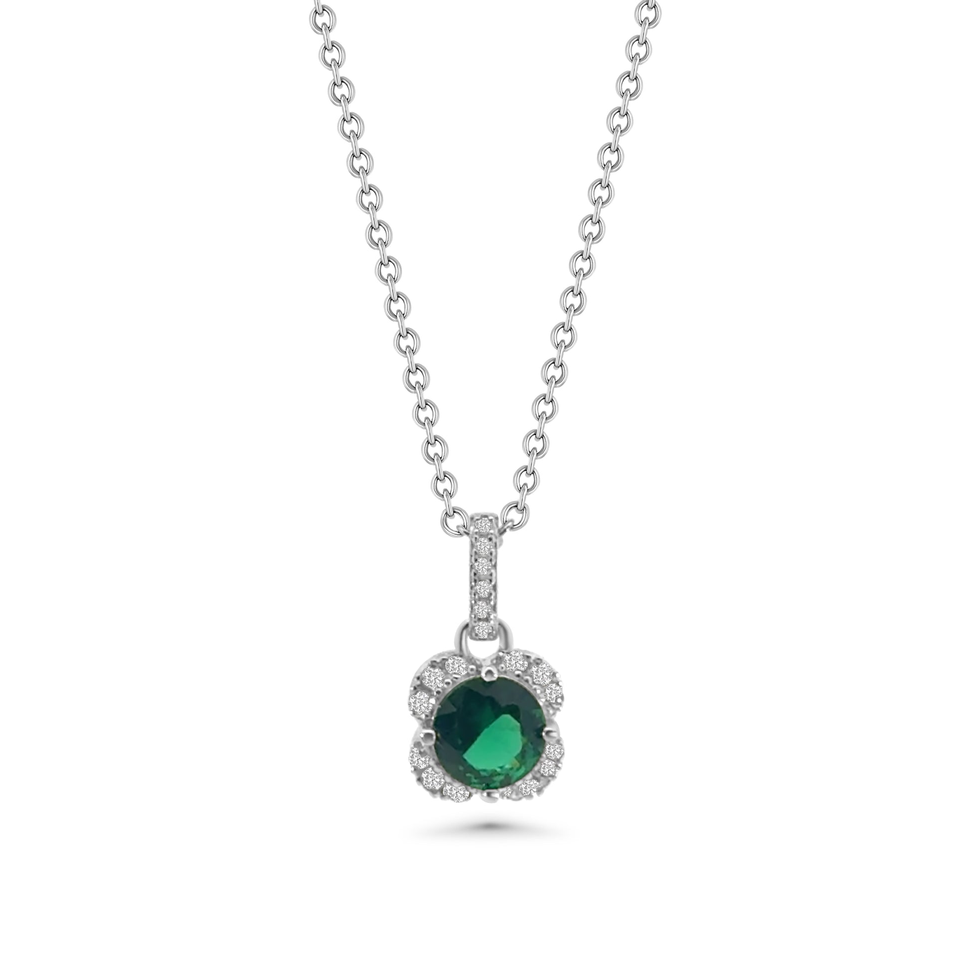 Green Clover Halo CZ Pendant