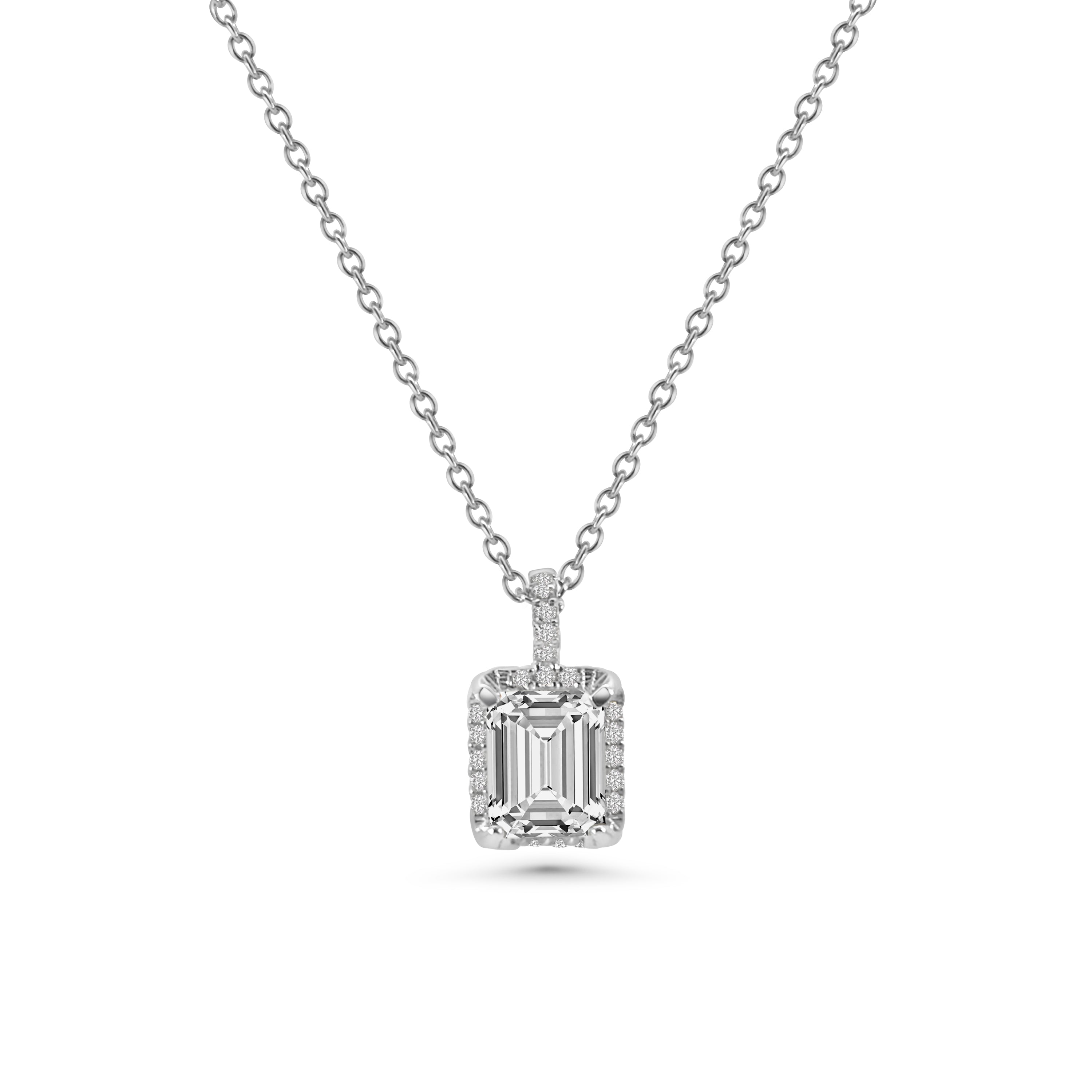 Emerald Cut Halo CZ Pendant