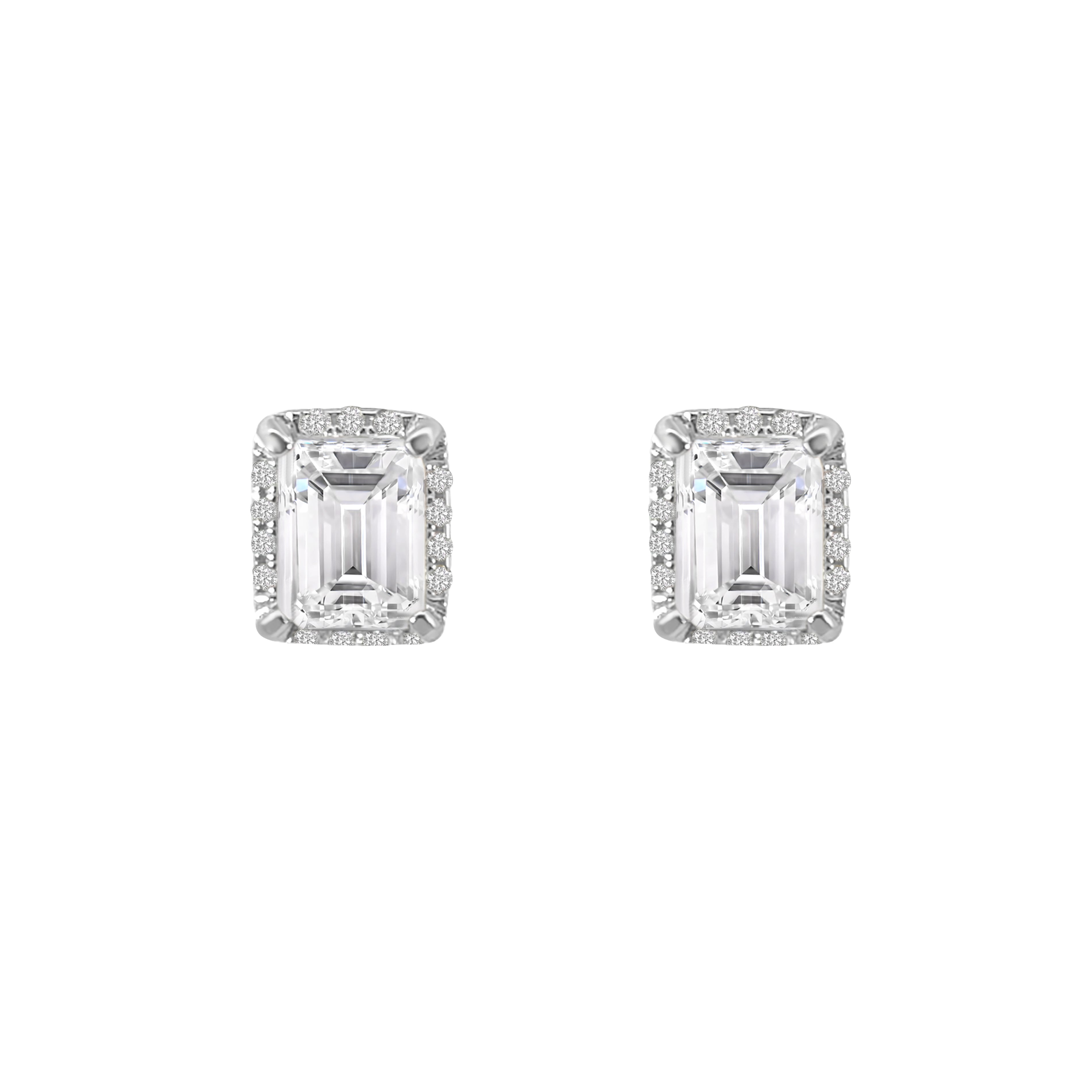 Emerald Cut Halo CZ Earrings