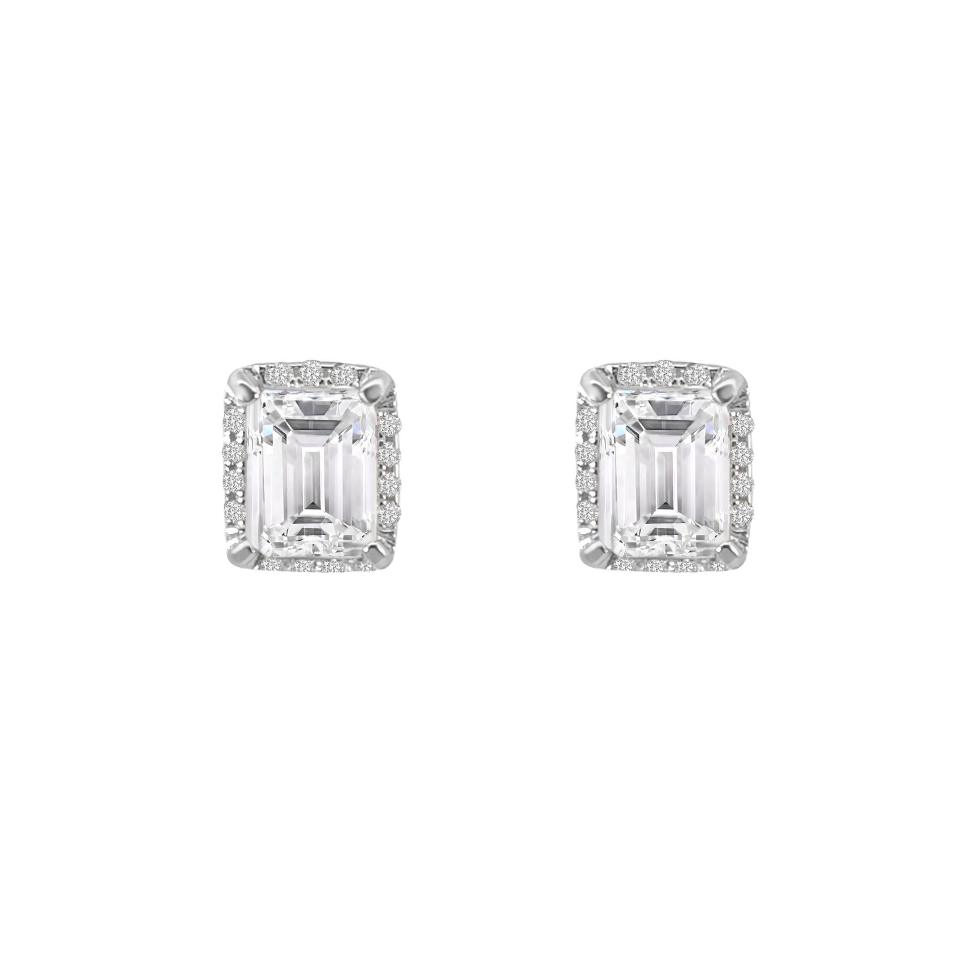 Emerald Cut Halo CZ Earrings