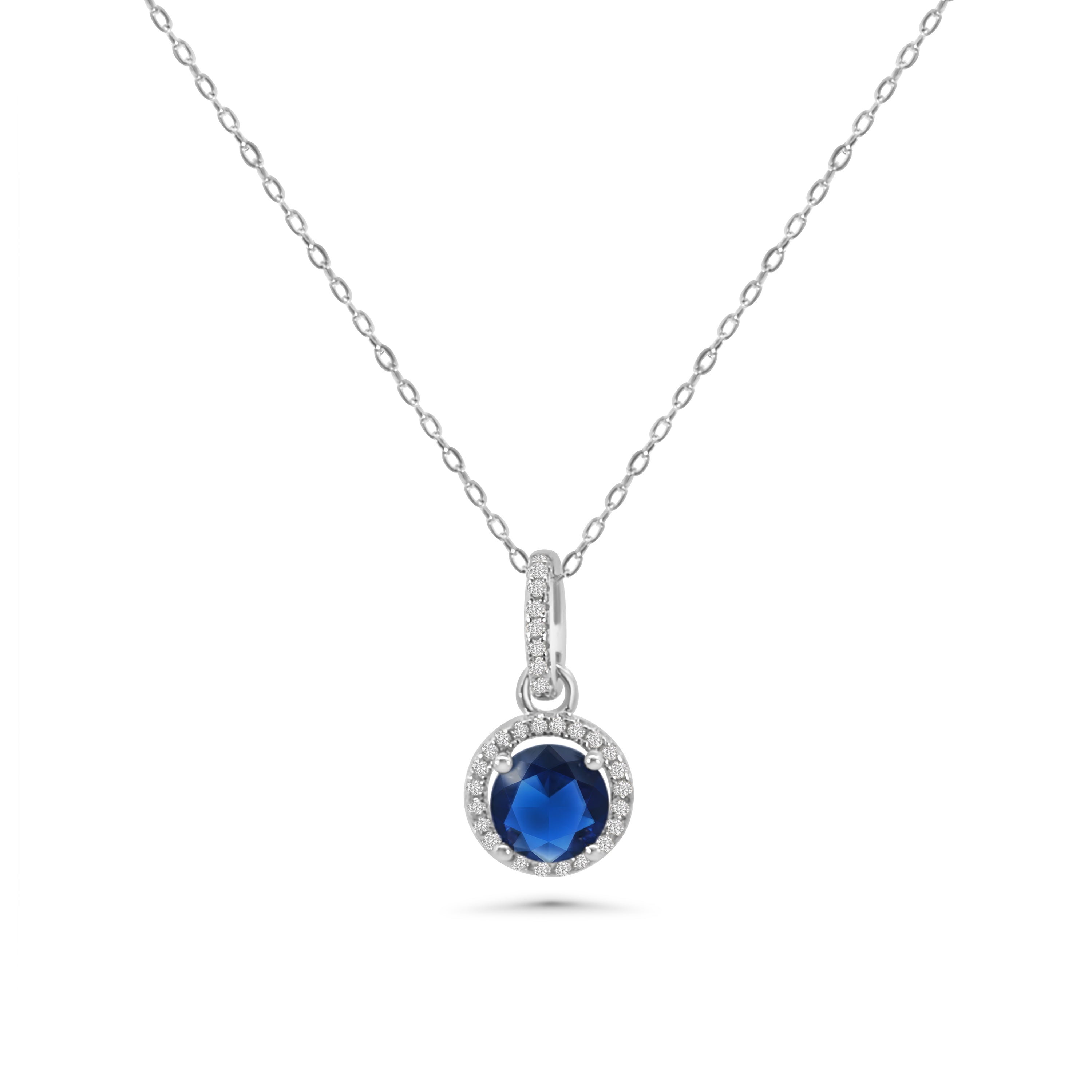 Blue Round Halo CZ Pendant