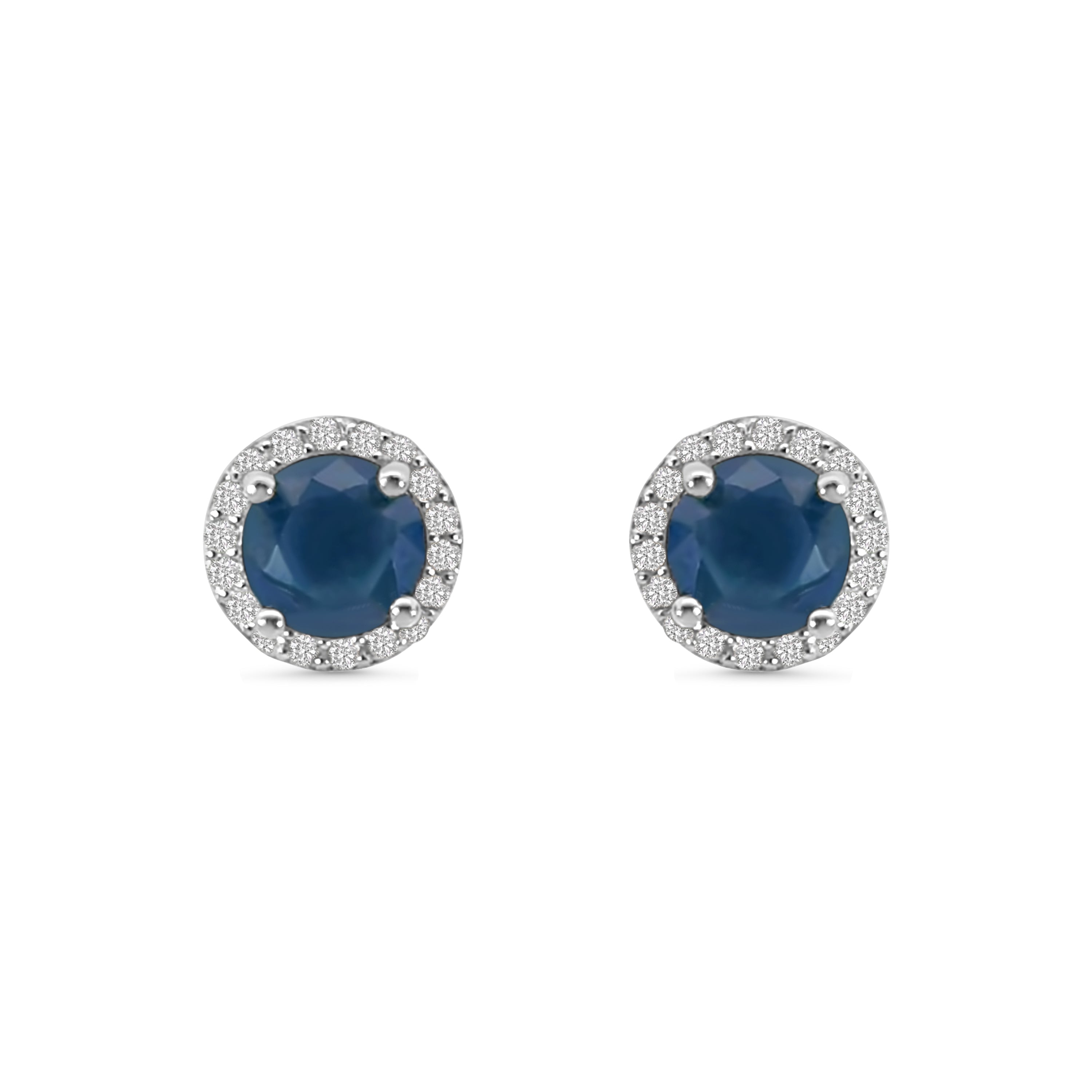 Blue CZ Round Halo Earrings