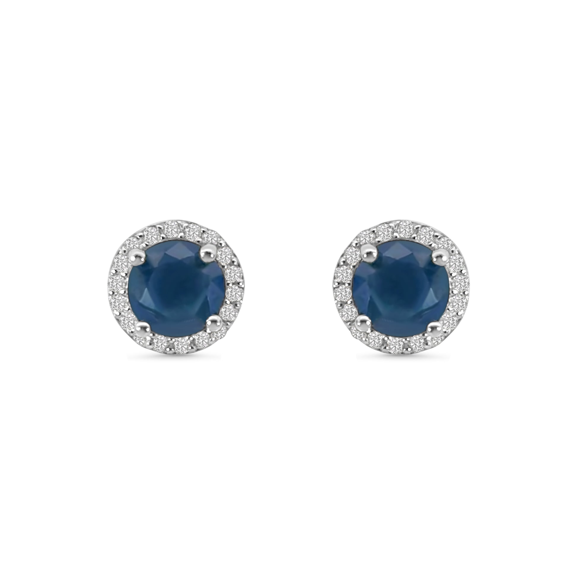 Blue CZ Round Halo Earrings