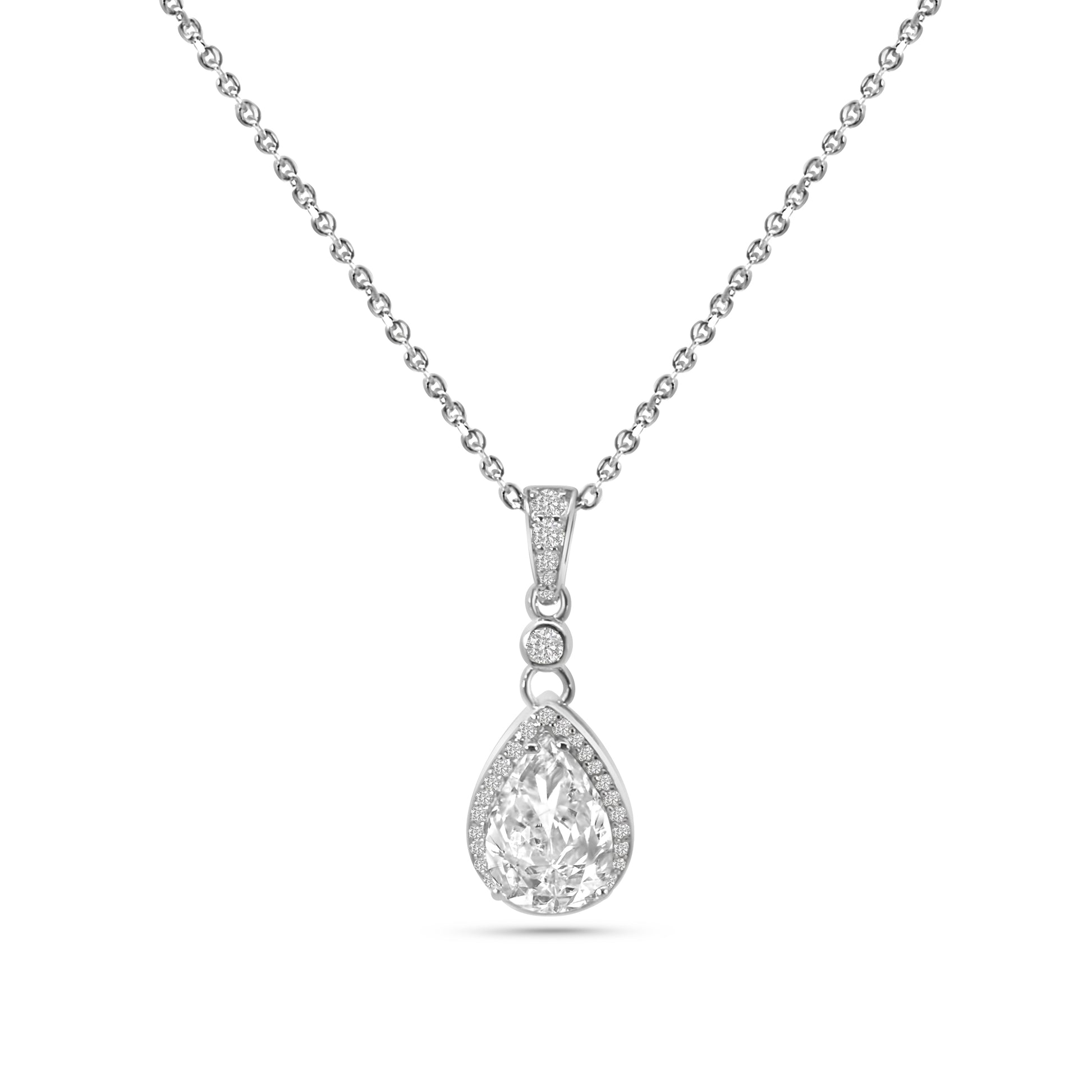 Pear Cut Halo CZ Pendant