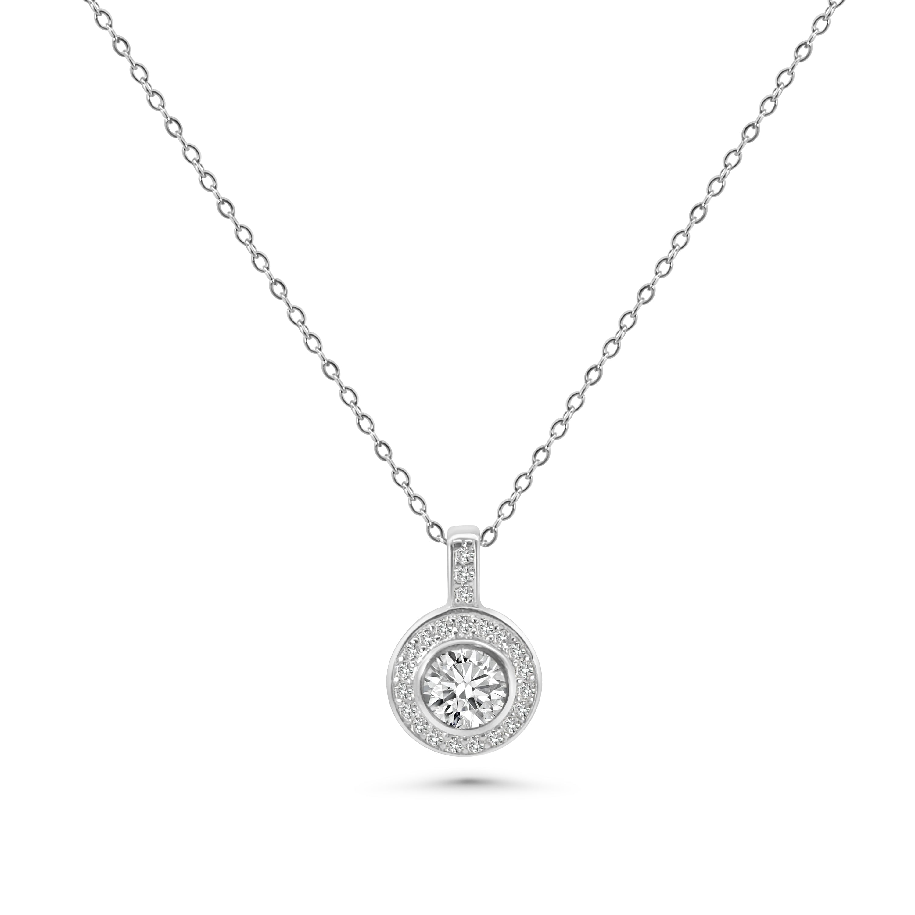 Round Halo Rubover Solitaire CZ Pendant
