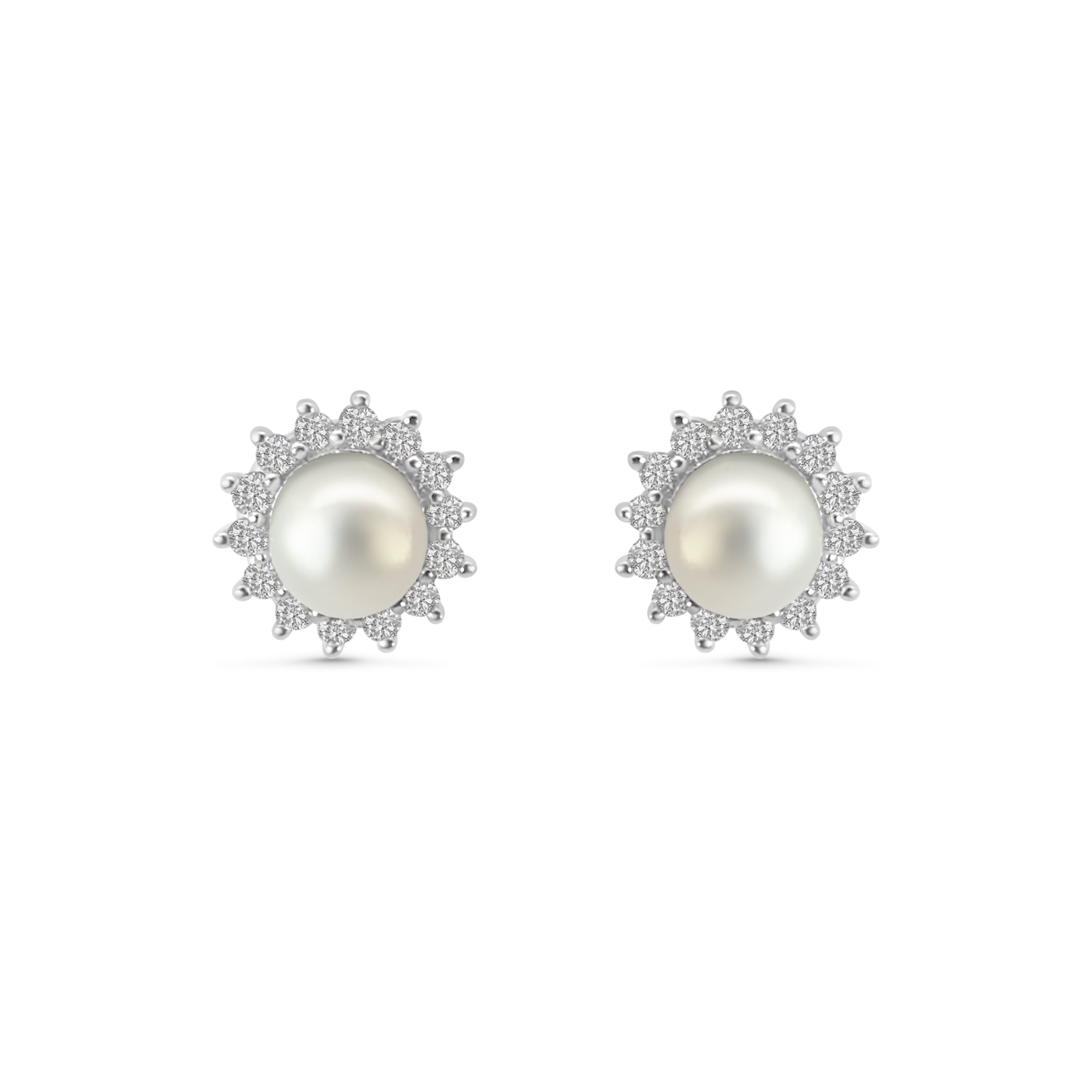 Pearl and CZ Cluster Earrings