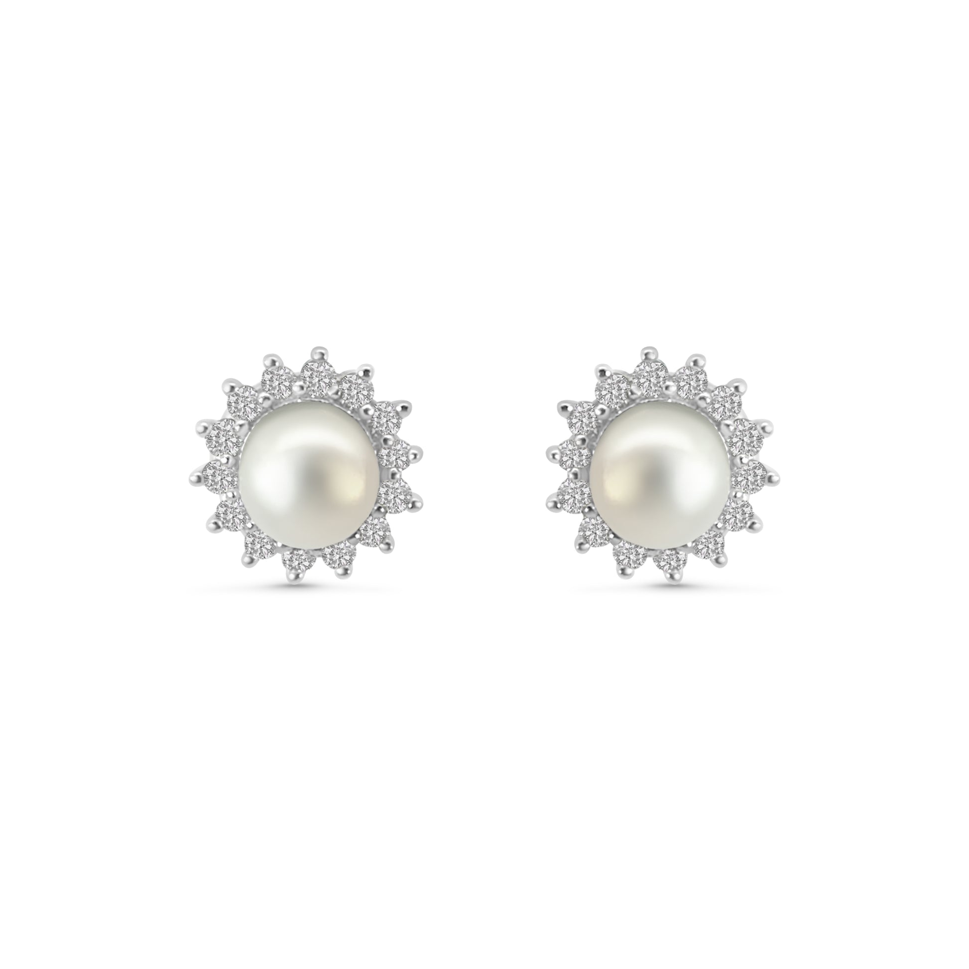 Pearl and CZ Cluster Earrings