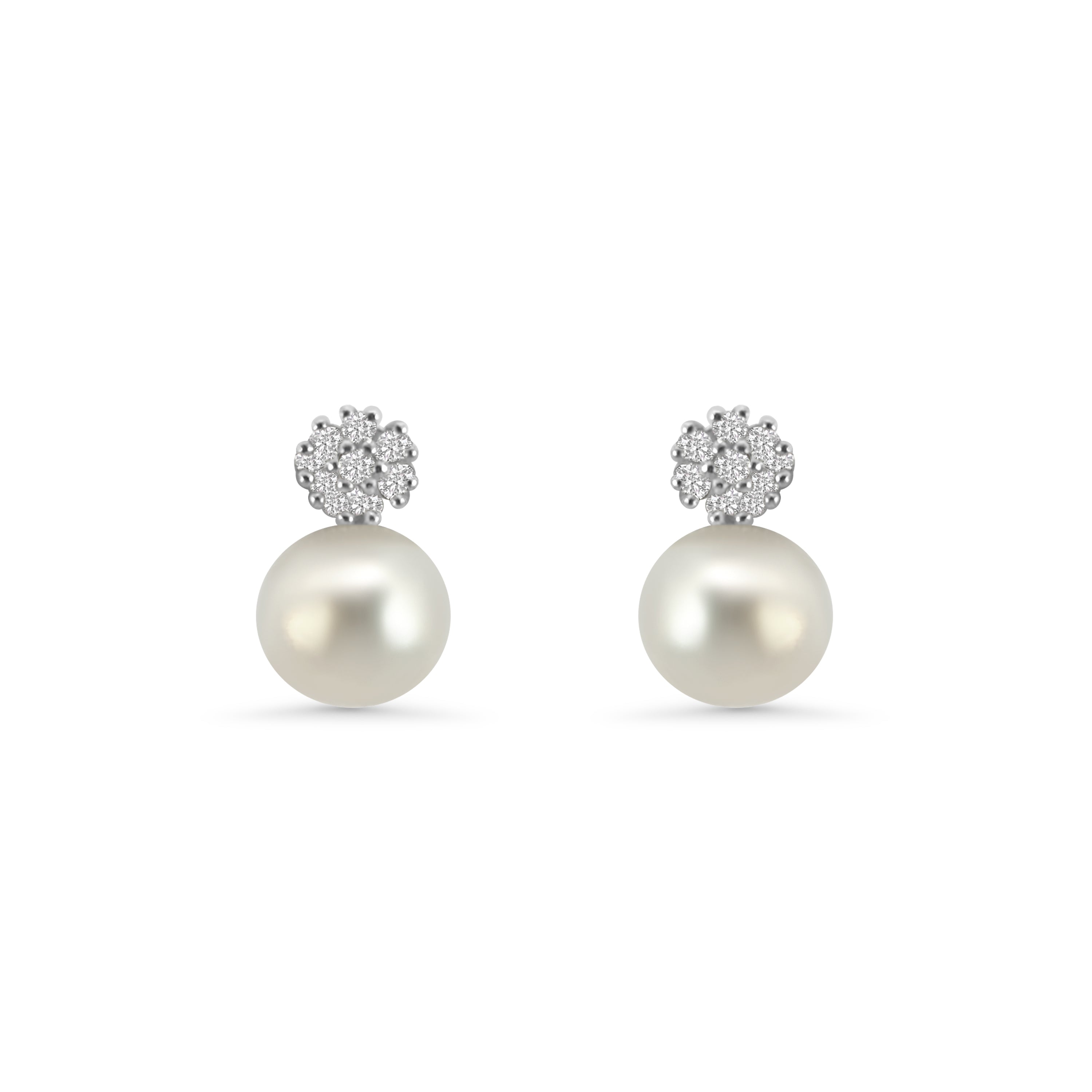 Pearl and CZ Cluster Drop Earrings