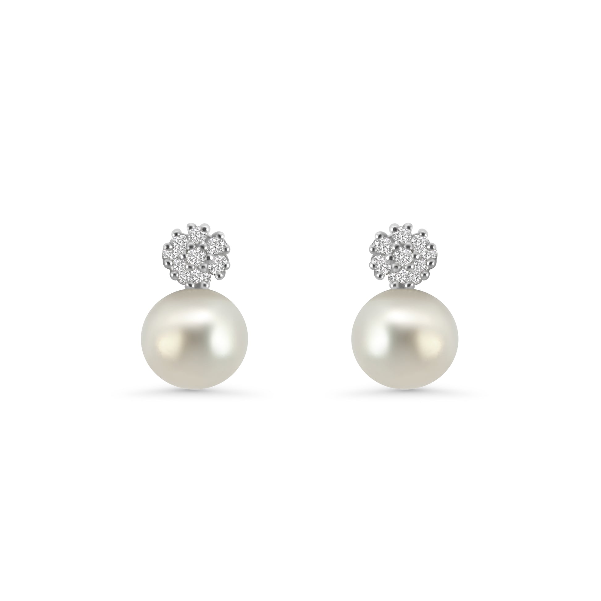 Pearl and CZ Cluster Drop Earrings