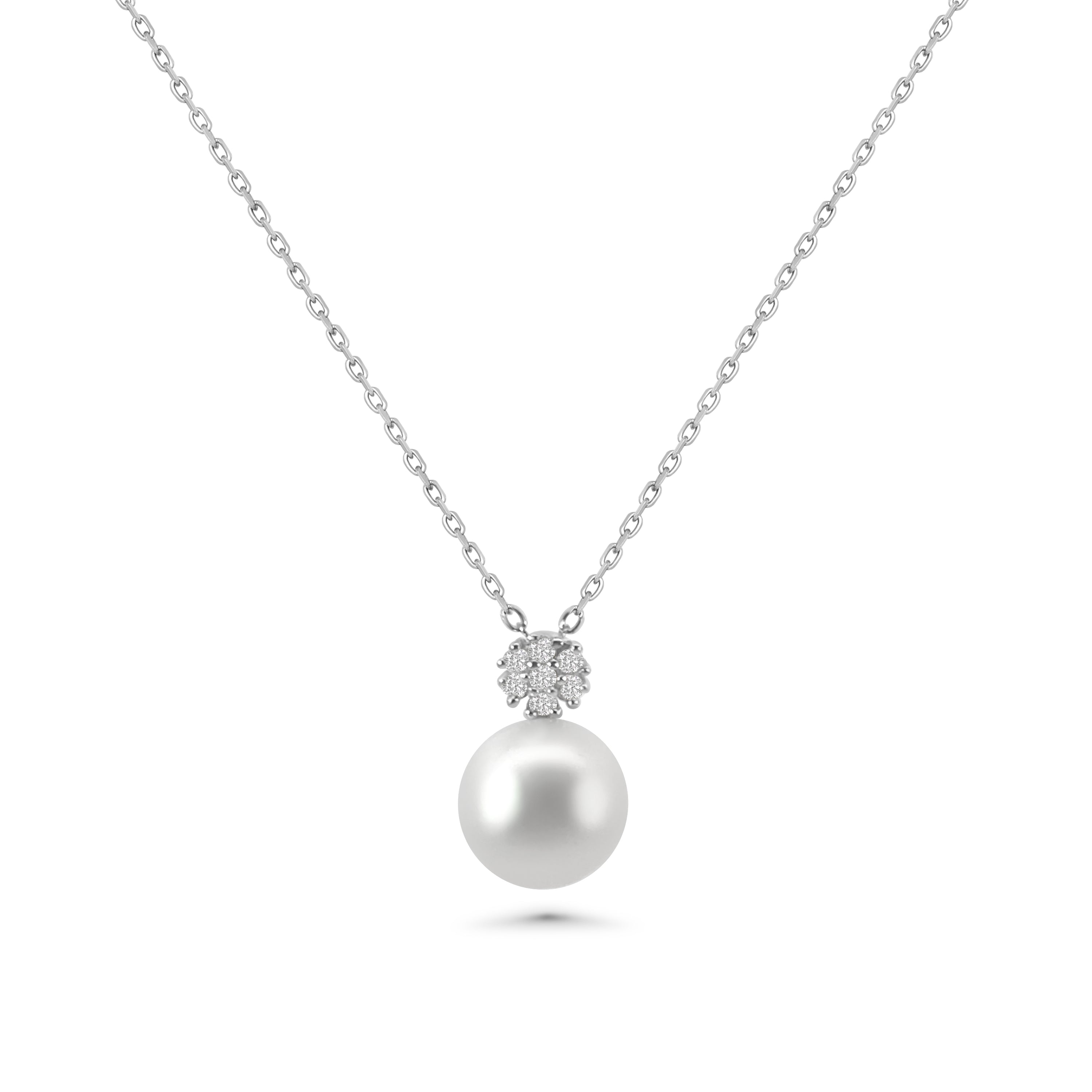 Pearl and CZ Cluster Drop Pendant