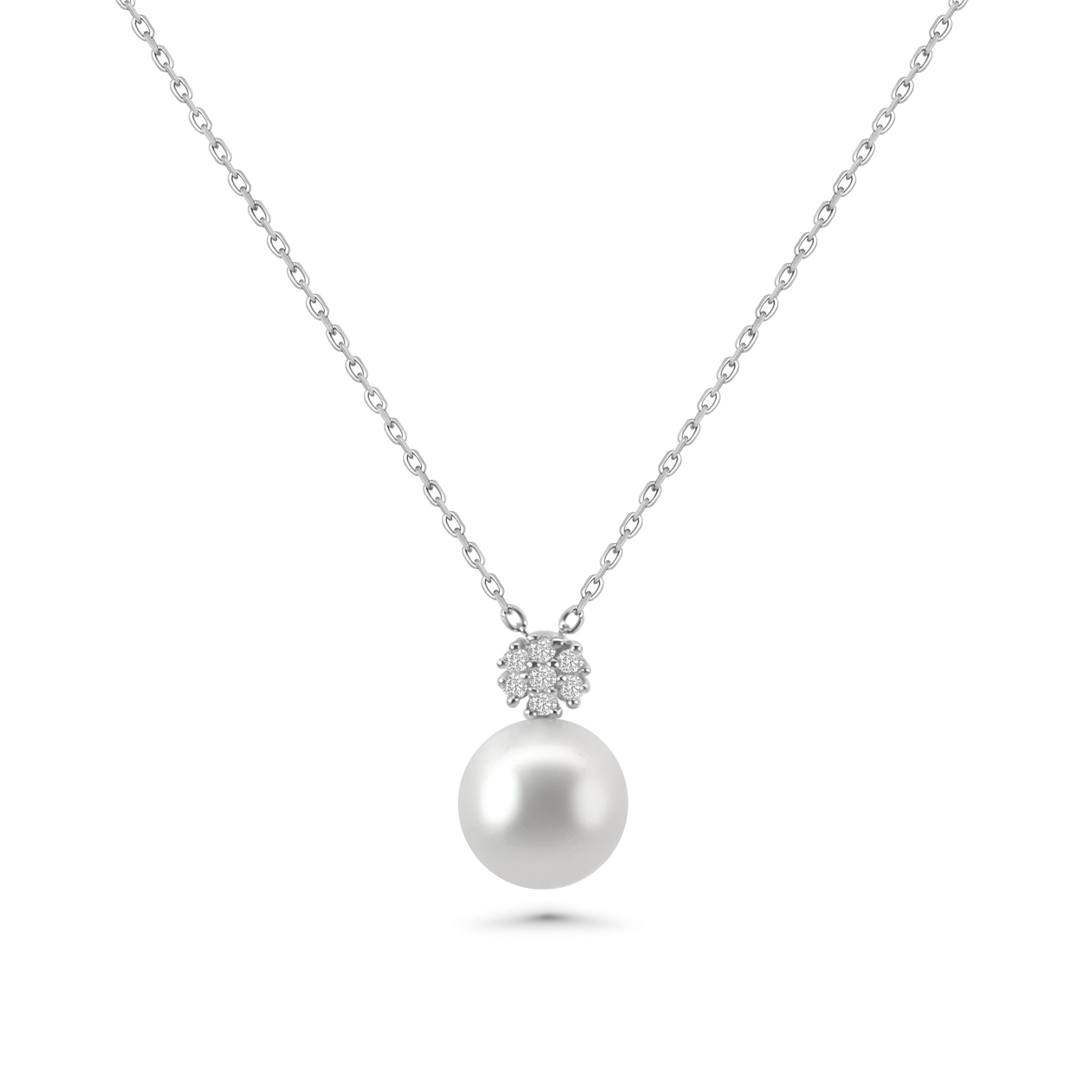 Pearl and CZ Cluster Drop Pendant