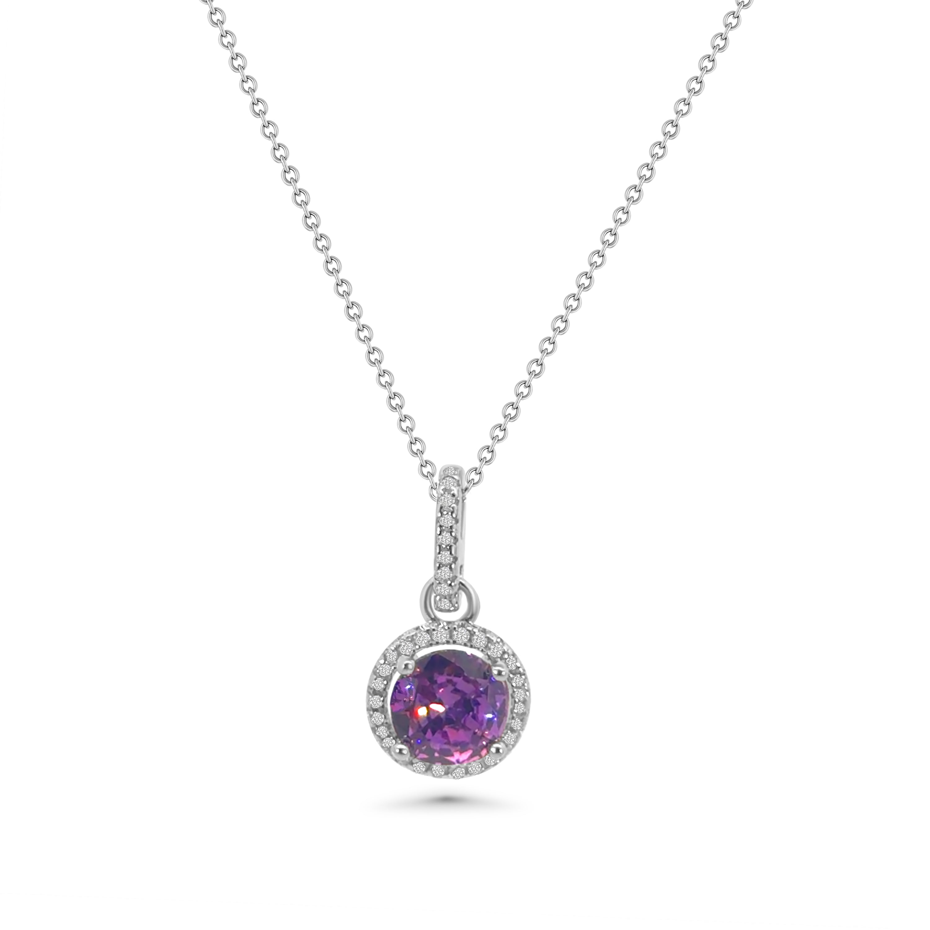 Purple Round Halo CZ Pendant