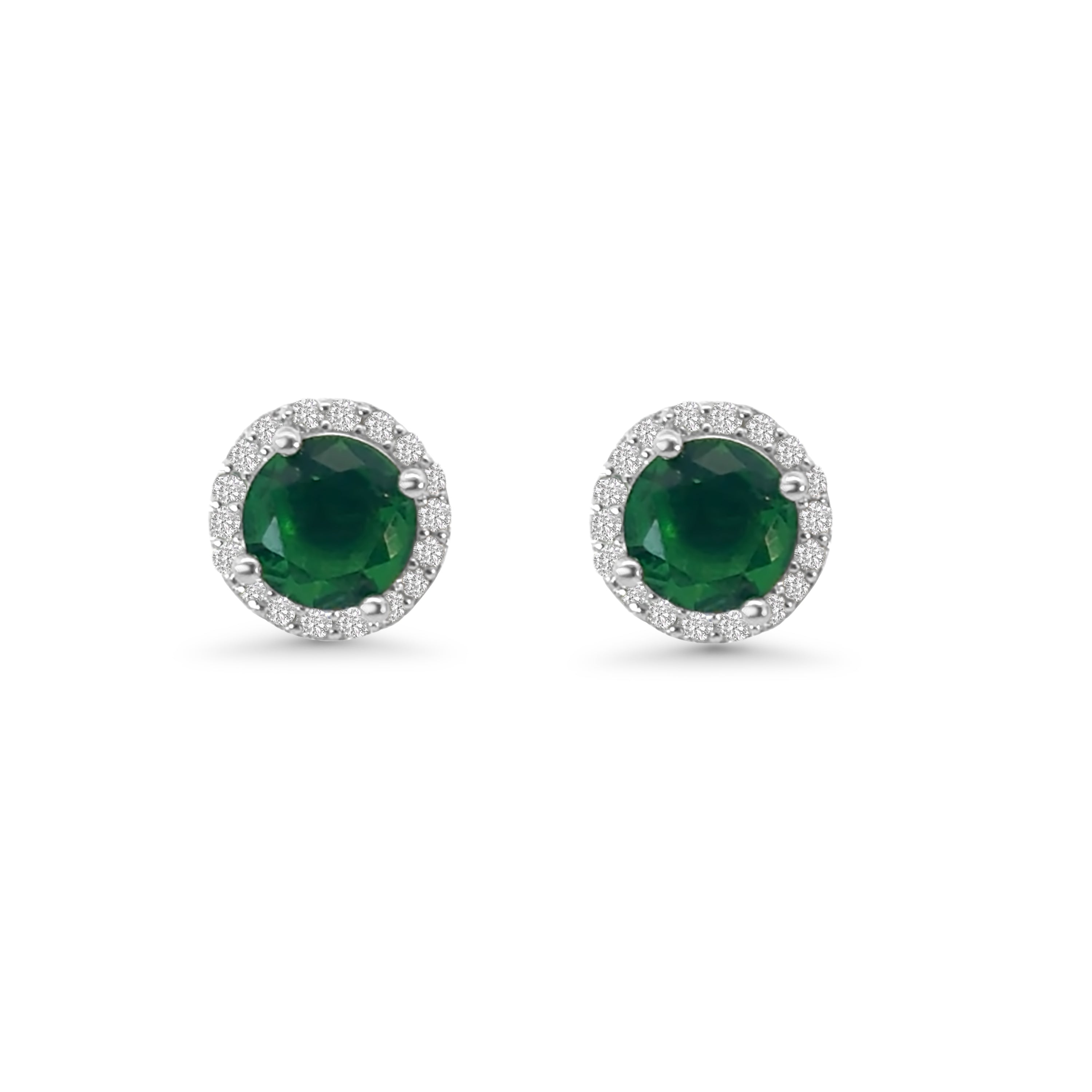Green CZ Round Halo Earrings